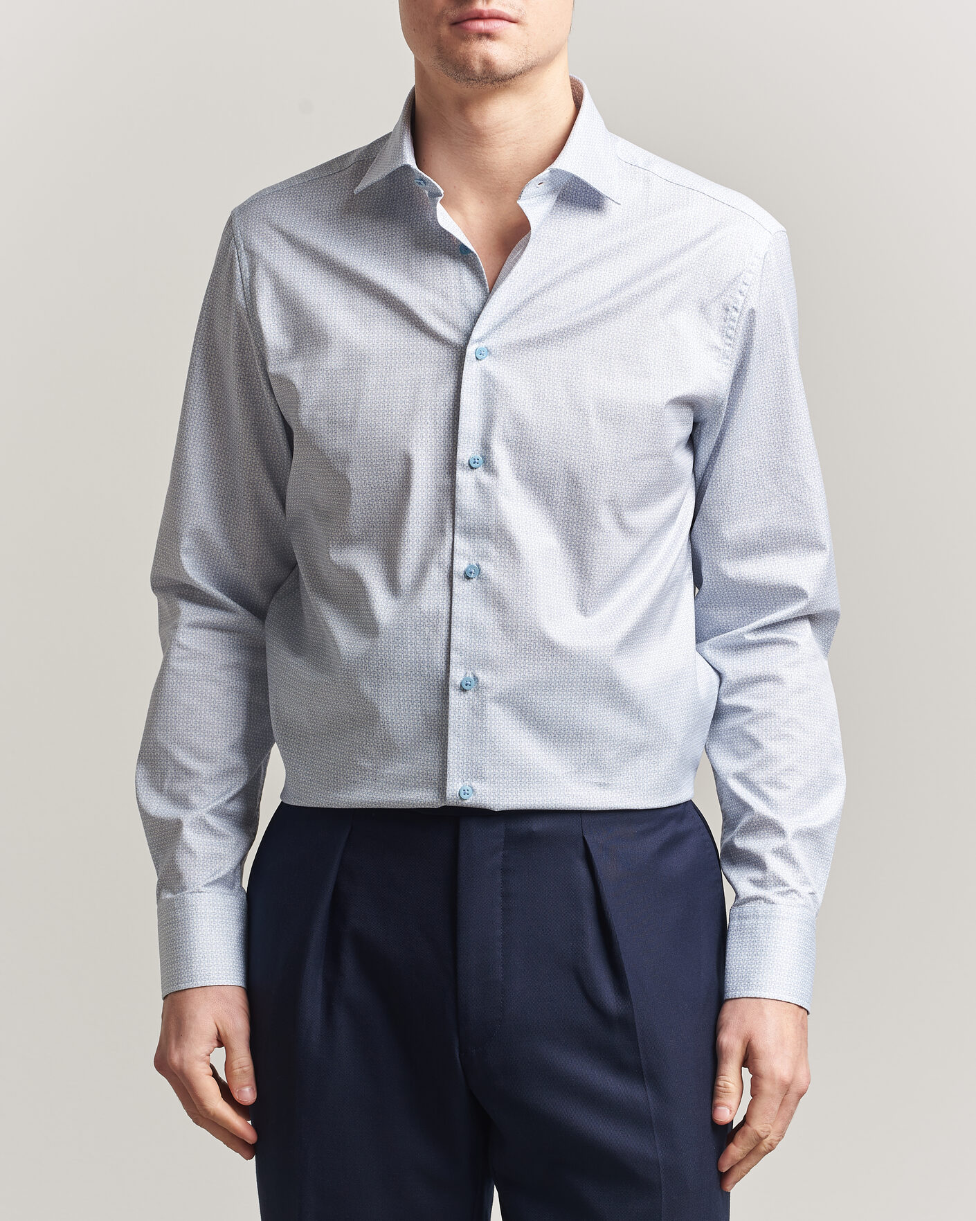 Herr | Skjortor | Stenströms | Regular Fit Micro Printed Twill Shirt Light Blue