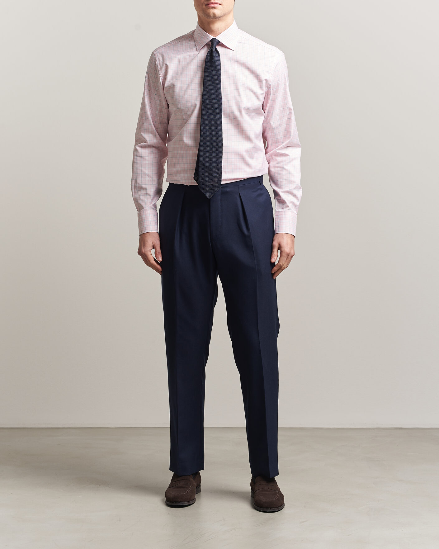 Herr | Skjortor | Stenströms | Regular Fit Over Check Cotton Shirt Pink