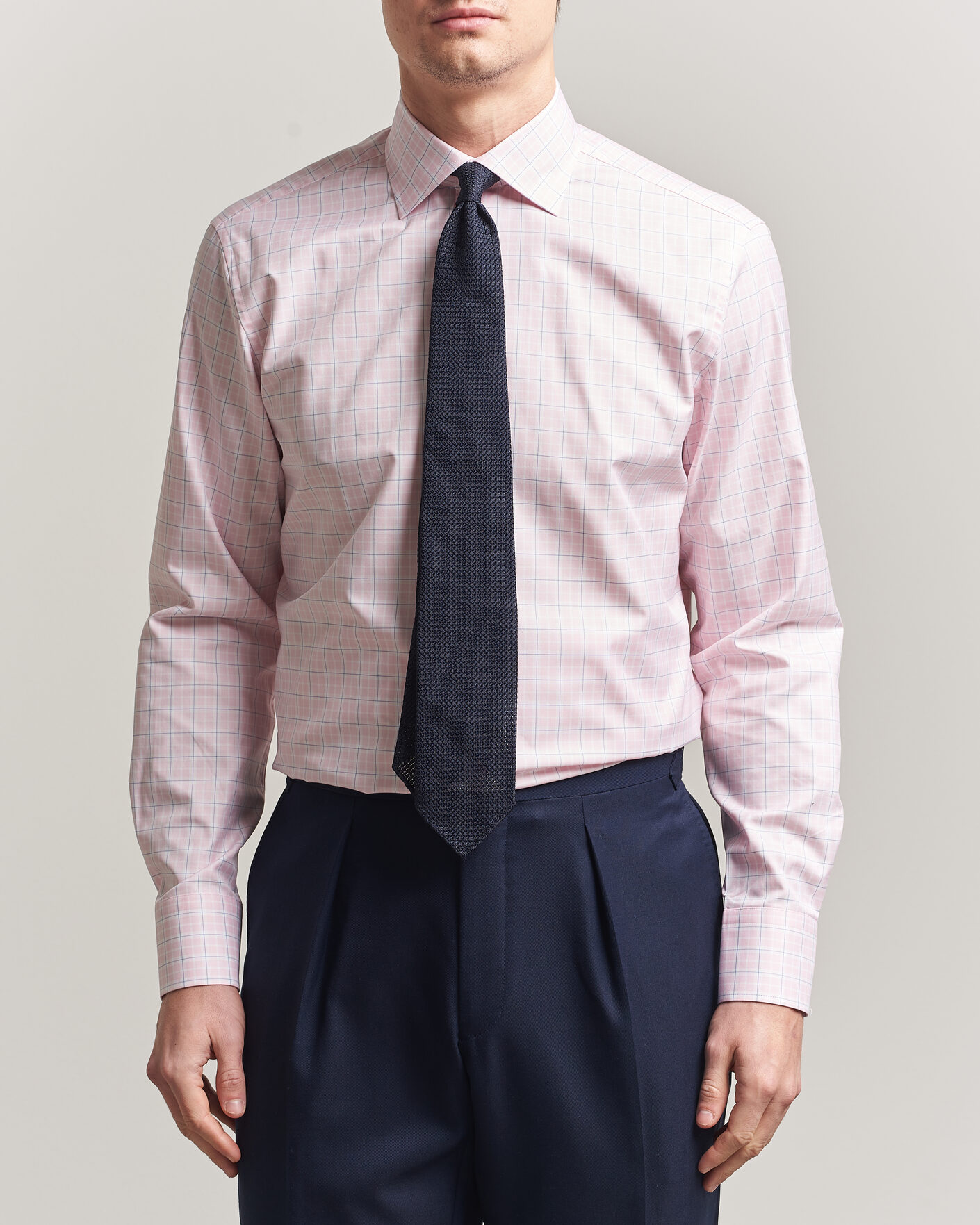 Herr | Skjortor | Stenströms | Regular Fit Over Check Cotton Shirt Pink