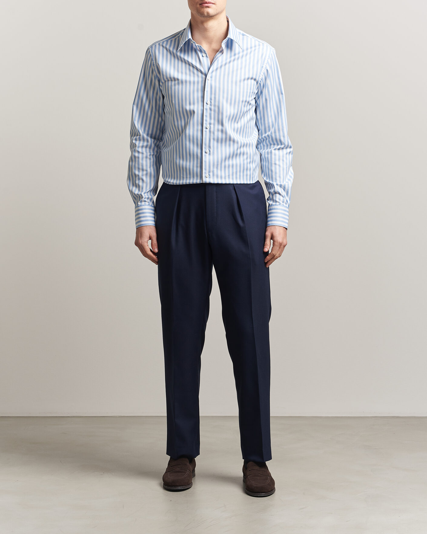 Herr | Skjortor | Stenströms | Regular Fit Striped Pointed Collar Shirt Blue