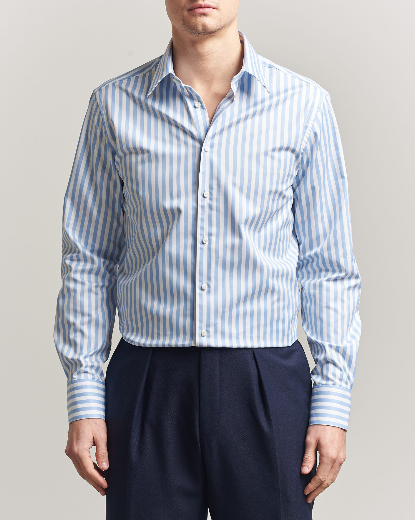 Herr | Skjortor | Stenströms | Regular Fit Striped Pointed Collar Shirt Blue