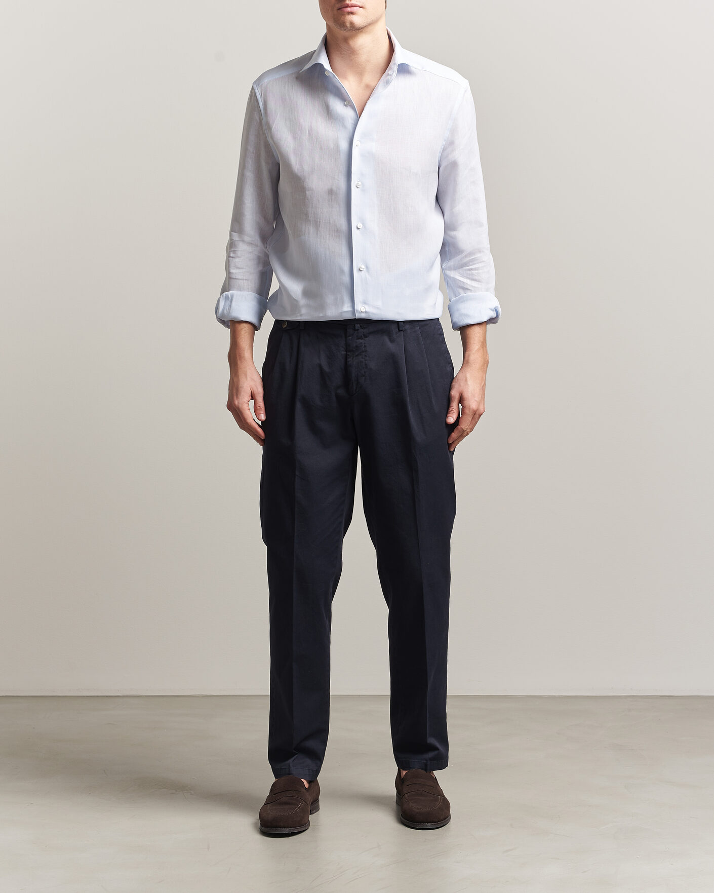 Herr | Skjortor | Stenströms | 1899 Linen One Piece Collar Shirt Light Blue