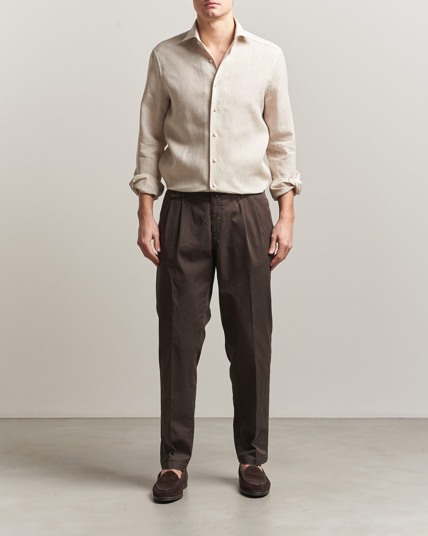 Herr | Skjortor | Stenströms | 1899 Linen One Piece Collar Shirt Beige