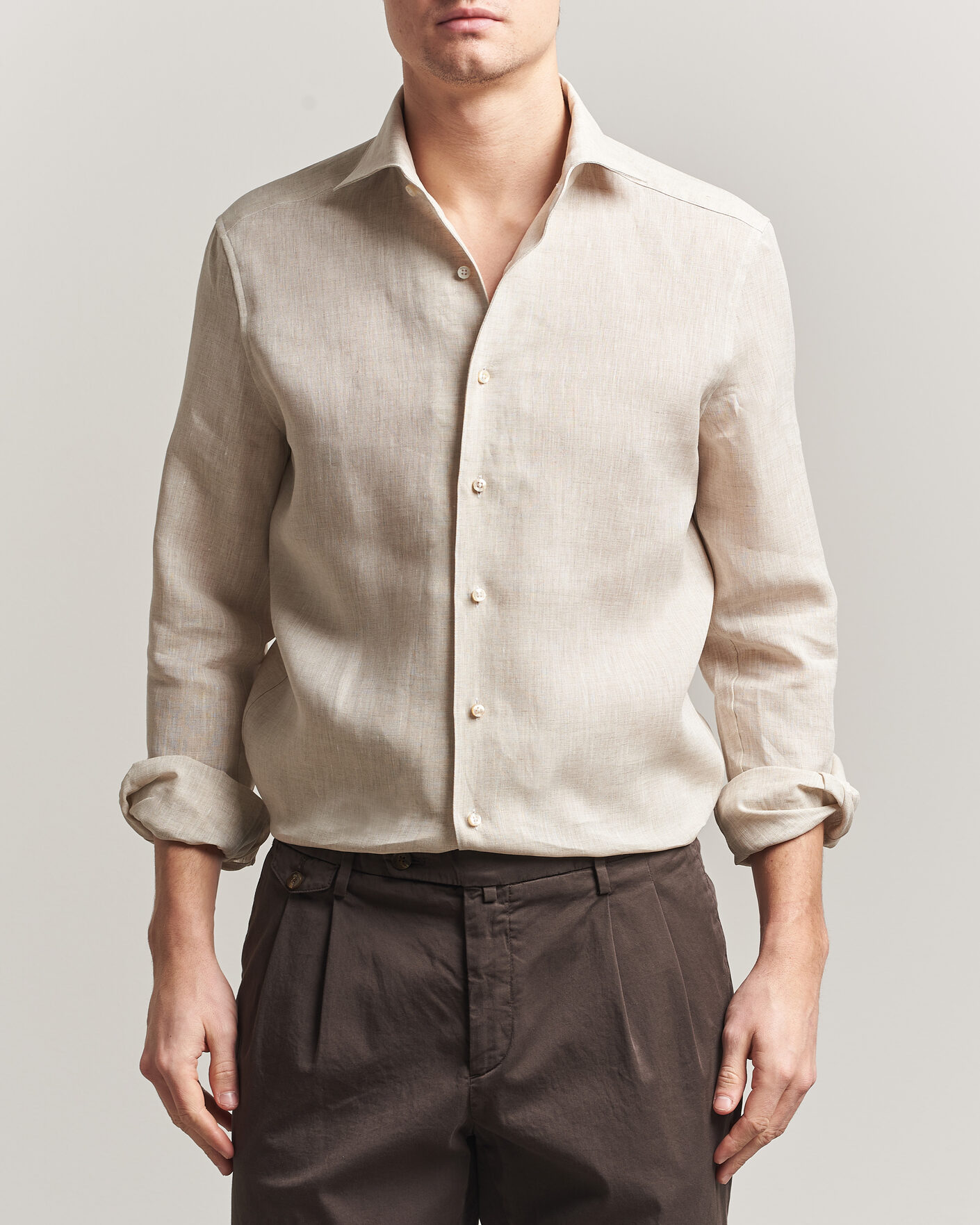 Herr | Skjortor | Stenströms | 1899 Linen One Piece Collar Shirt Beige