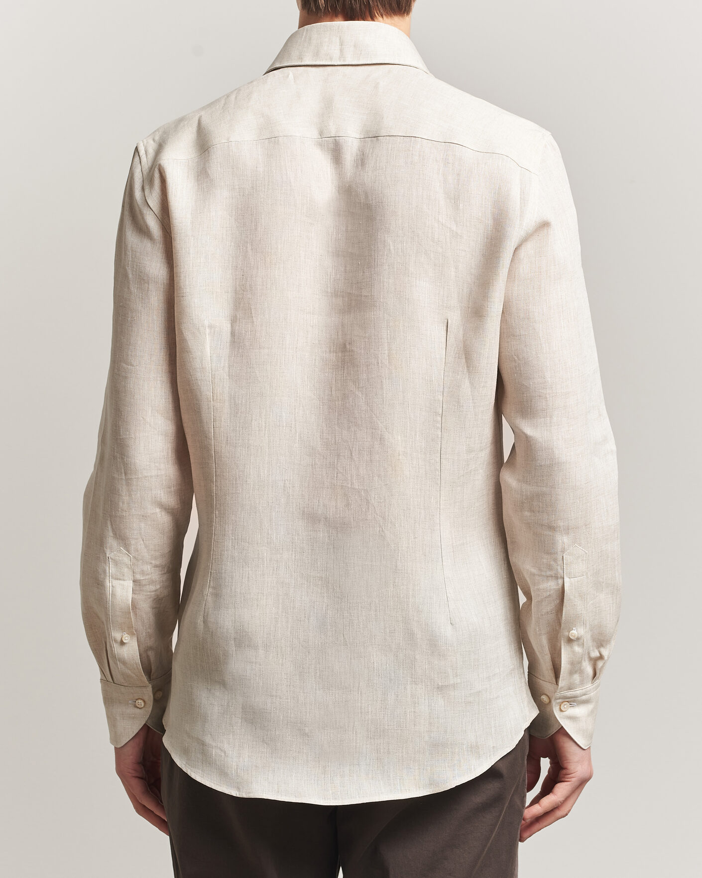 Herr | Skjortor | Stenströms | 1899 Linen One Piece Collar Shirt Beige