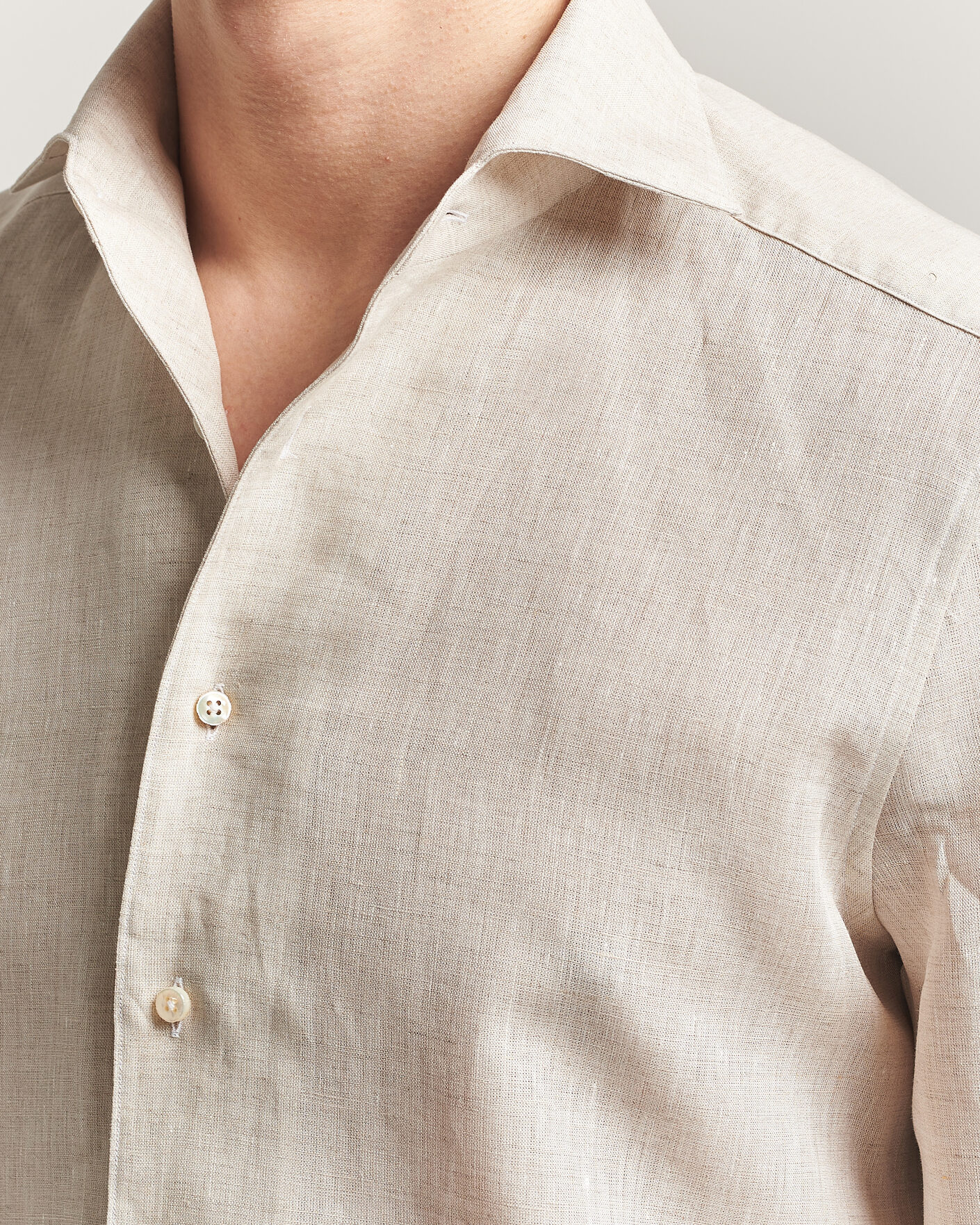 Herr | Skjortor | Stenströms | 1899 Linen One Piece Collar Shirt Beige