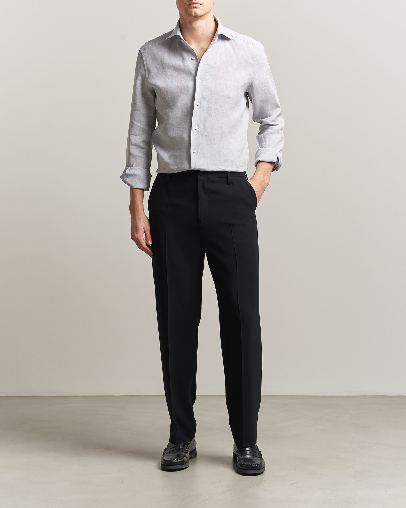Herr | Skjortor | Stenströms | 1899 Linen One Piece Collar Shirt Grey