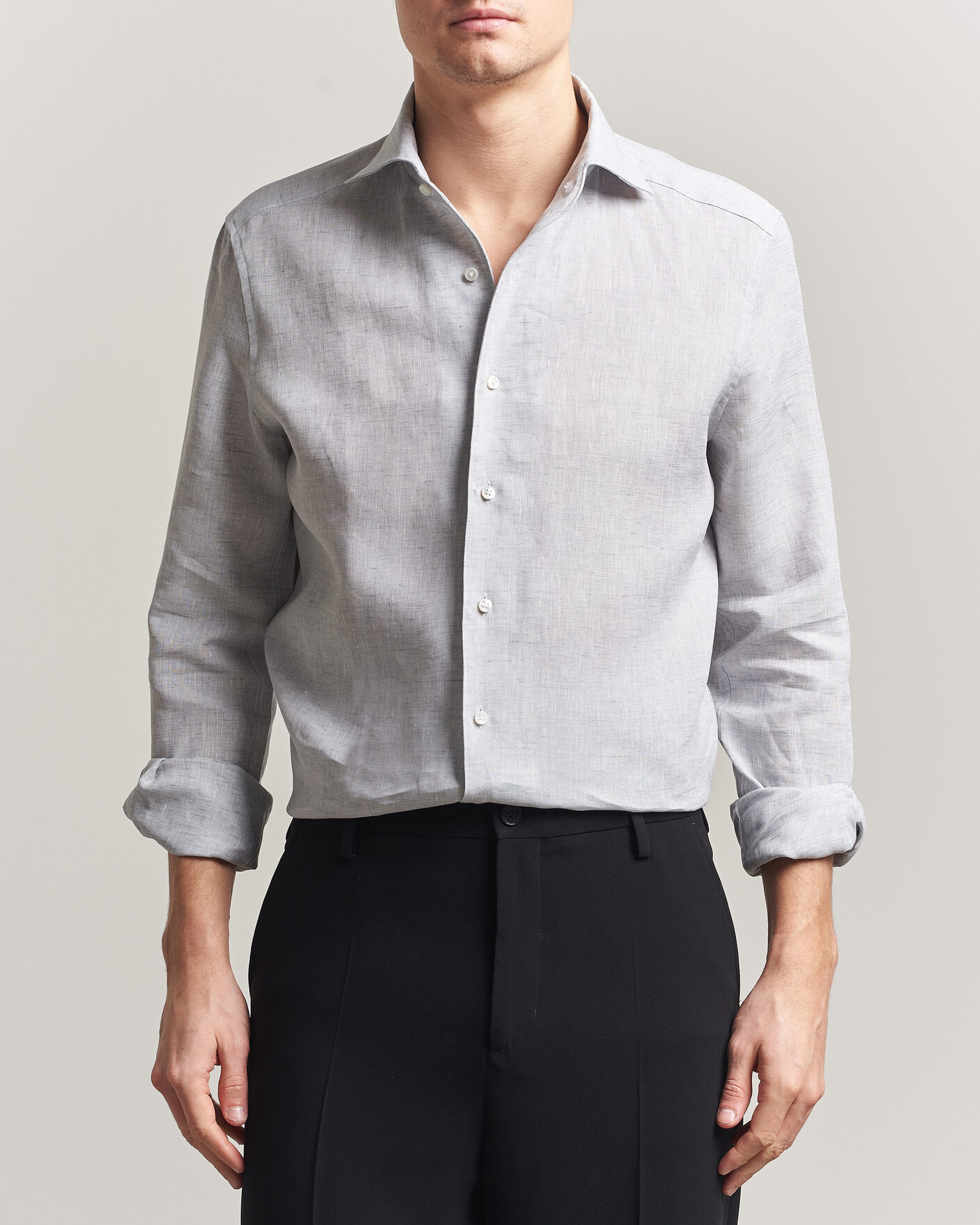 Herr | Skjortor | Stenströms | 1899 Linen One Piece Collar Shirt Grey