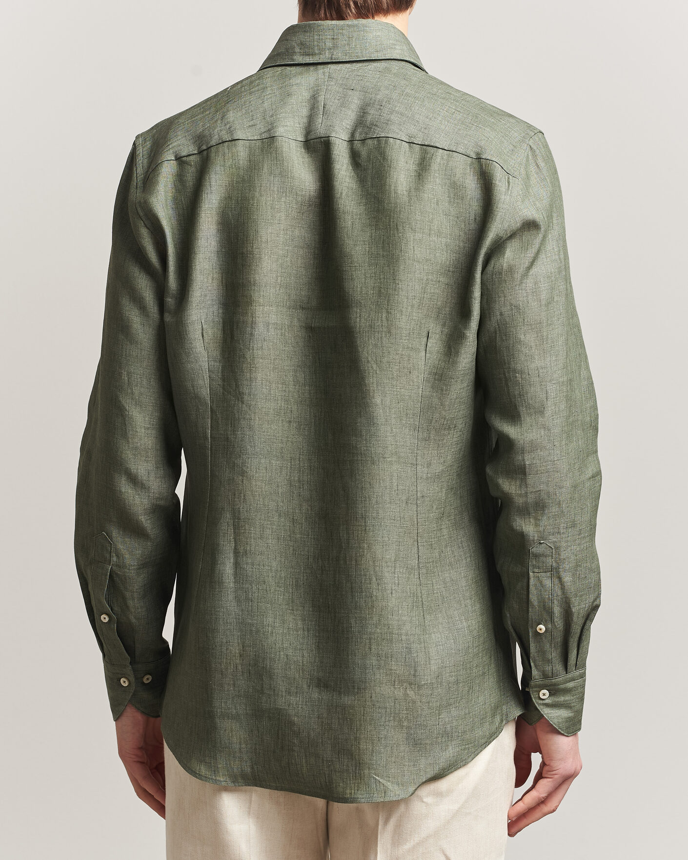 Herr | Skjortor | Stenströms | 1899 Linen One Piece Collar Shirt Olive