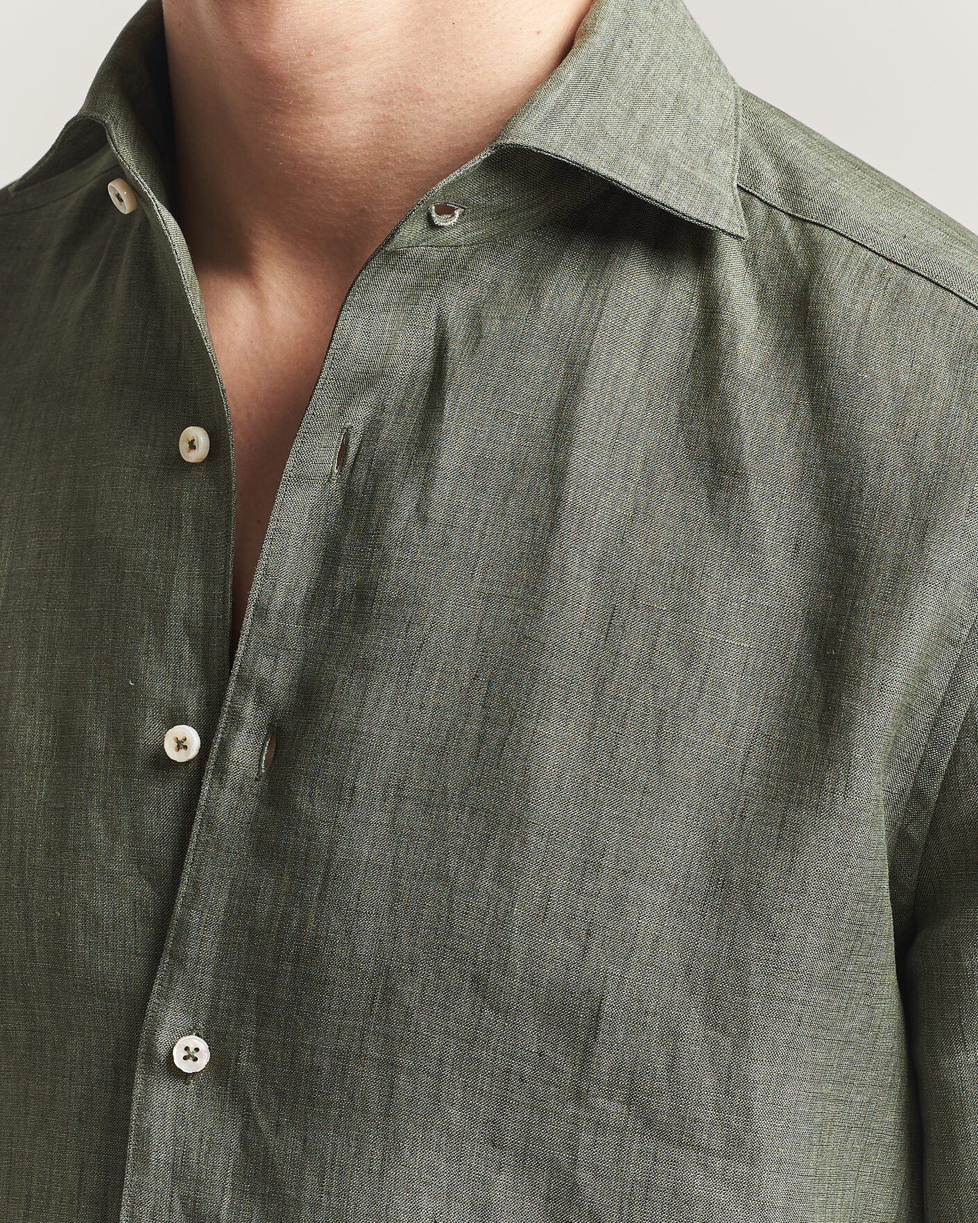 Herr | Skjortor | Stenströms | 1899 Linen One Piece Collar Shirt Olive