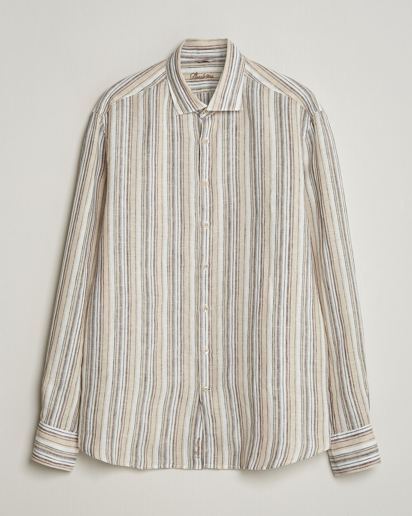 Herr | Skjortor | Stenströms | Regular Fit Multi Striped Linen Shirt Brown