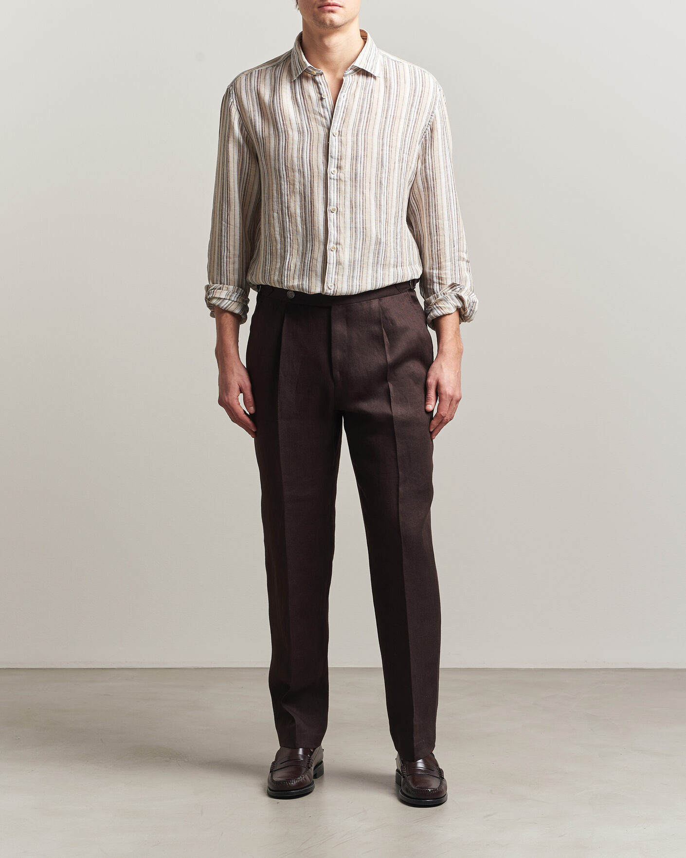 Herr | Skjortor | Stenströms | Regular Fit Multi Striped Linen Shirt Brown