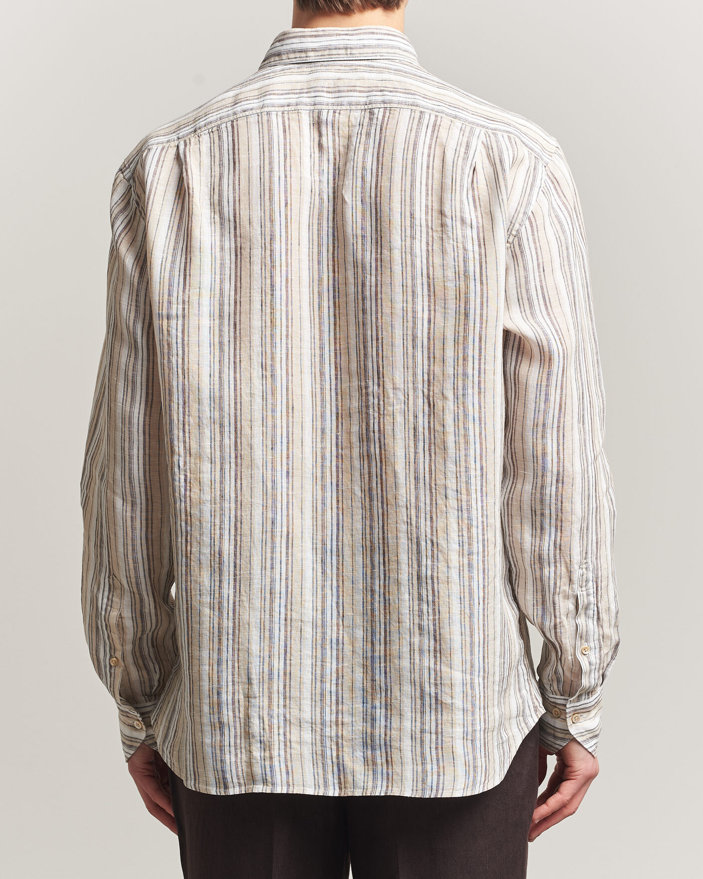 Herr | Skjortor | Stenströms | Regular Fit Multi Striped Linen Shirt Brown