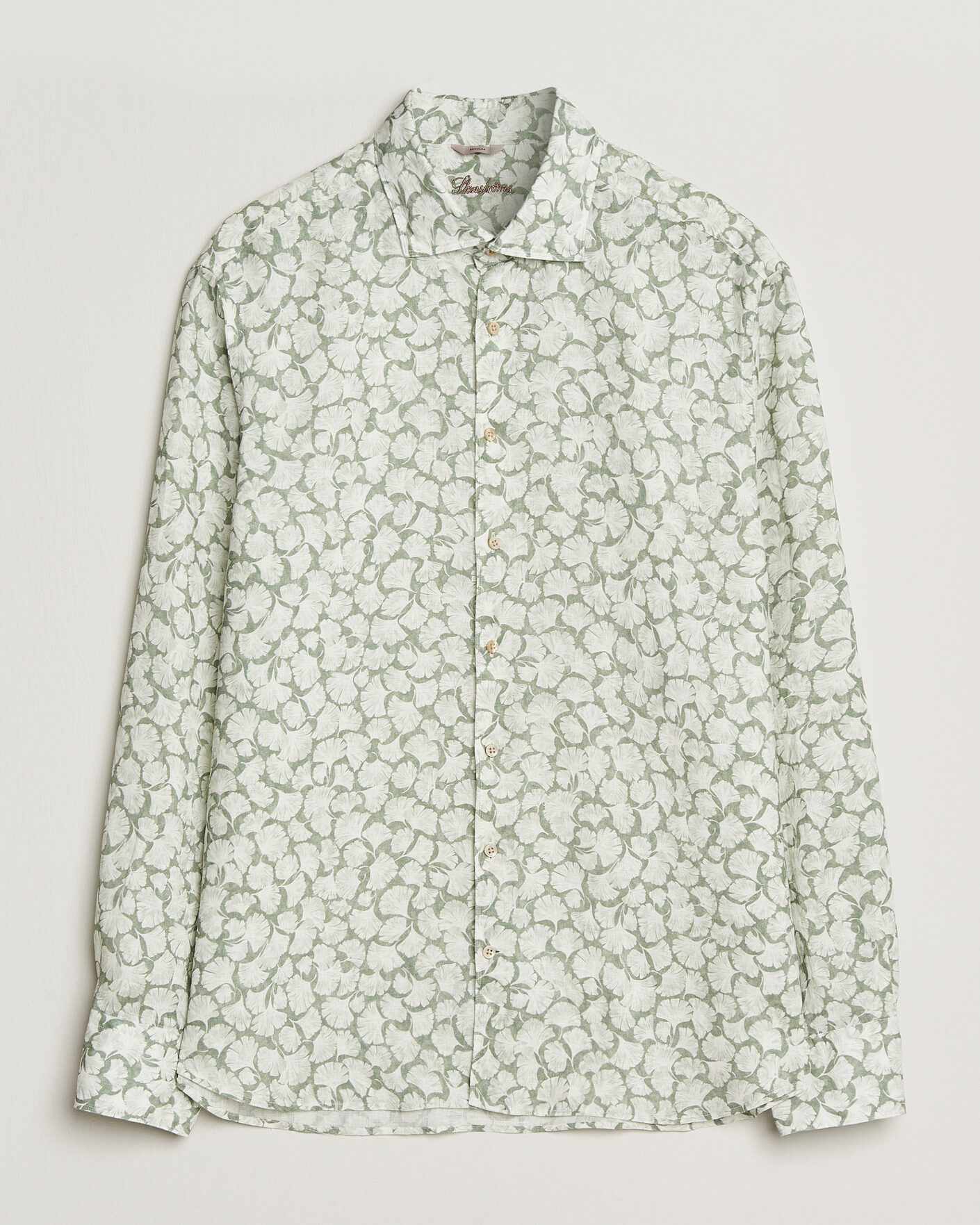 Herr | Skjortor | Stenströms | Regular Fit Flower Printed Linen Shirt Green