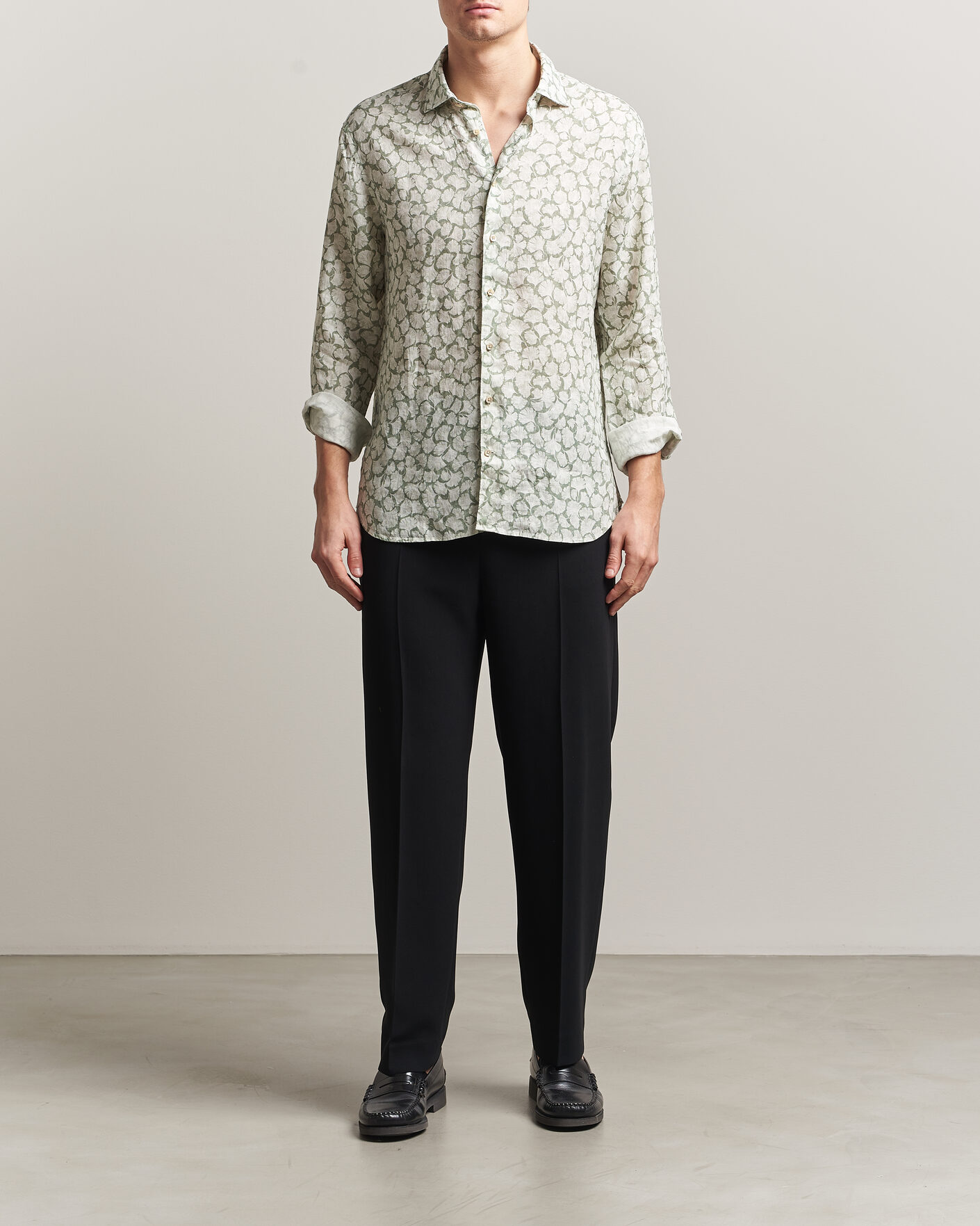 Herr | Skjortor | Stenströms | Regular Fit Flower Printed Linen Shirt Green