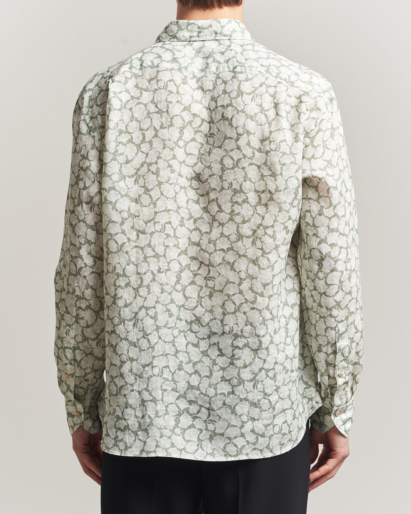 Herr | Skjortor | Stenströms | Regular Fit Flower Printed Linen Shirt Green