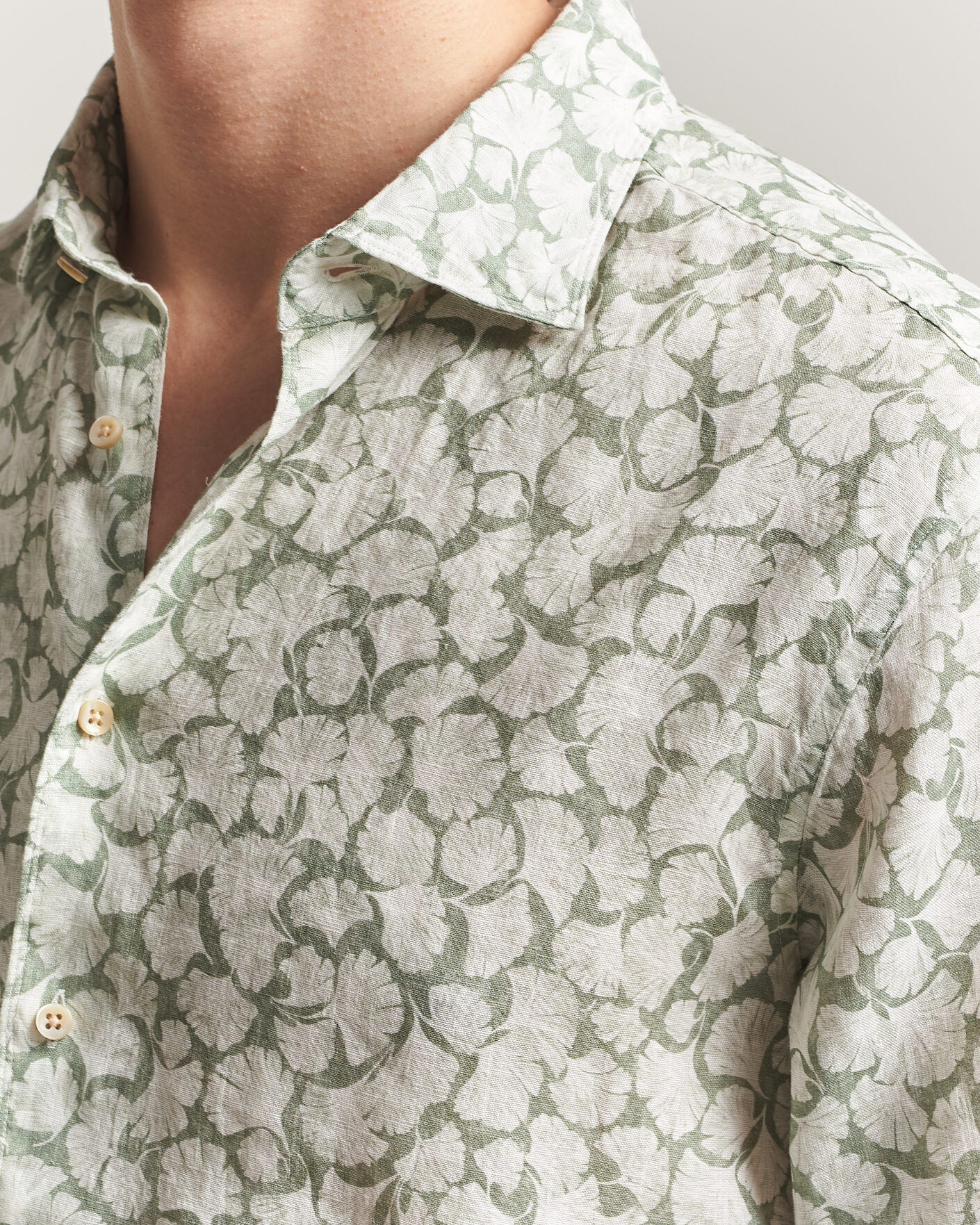 Herr | Skjortor | Stenströms | Regular Fit Flower Printed Linen Shirt Green