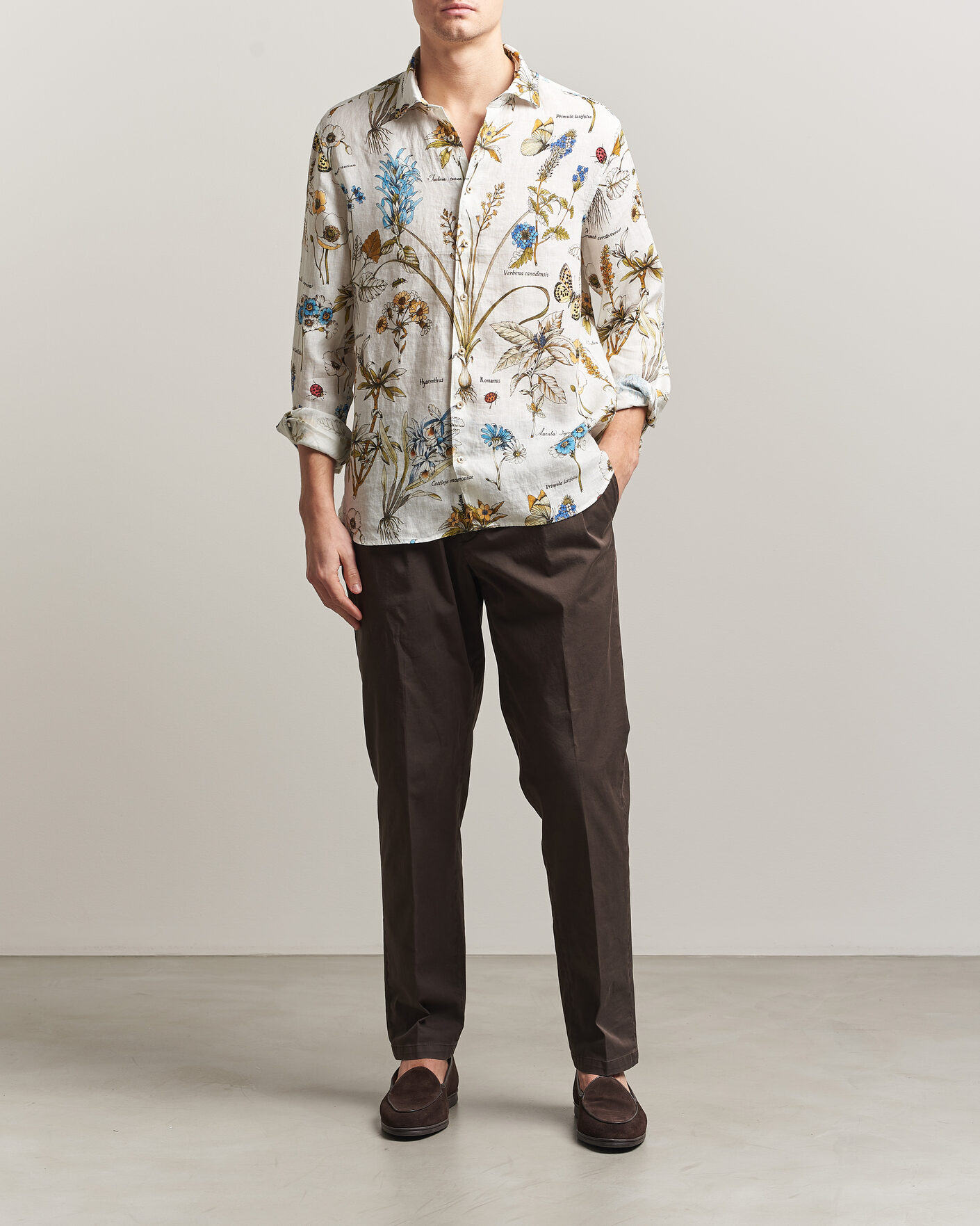 Herr | Skjortor | Stenströms | Reglar Fit Botanical Print Linen Shirt Multi