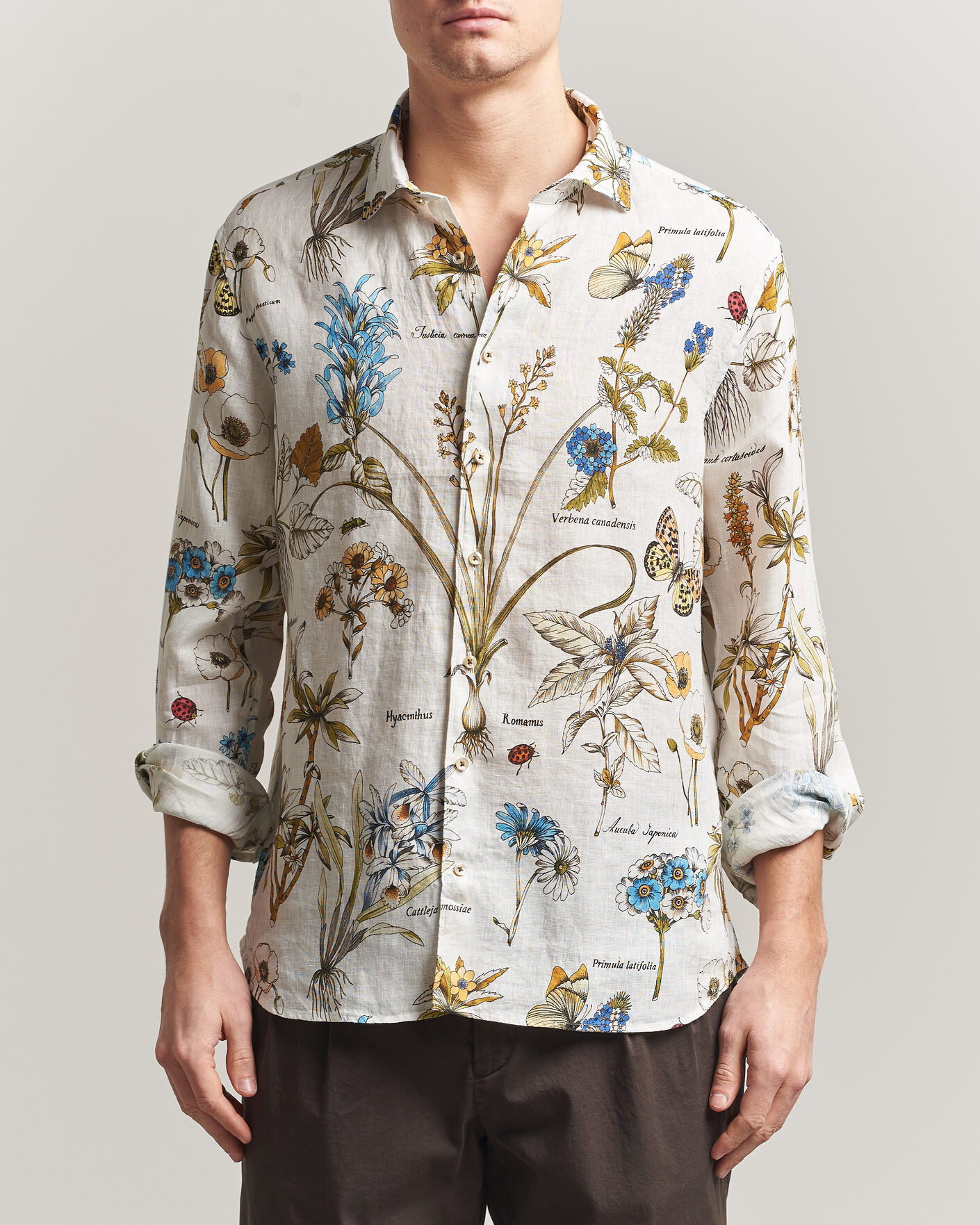 Herr | Skjortor | Stenströms | Reglar Fit Botanical Print Linen Shirt Multi