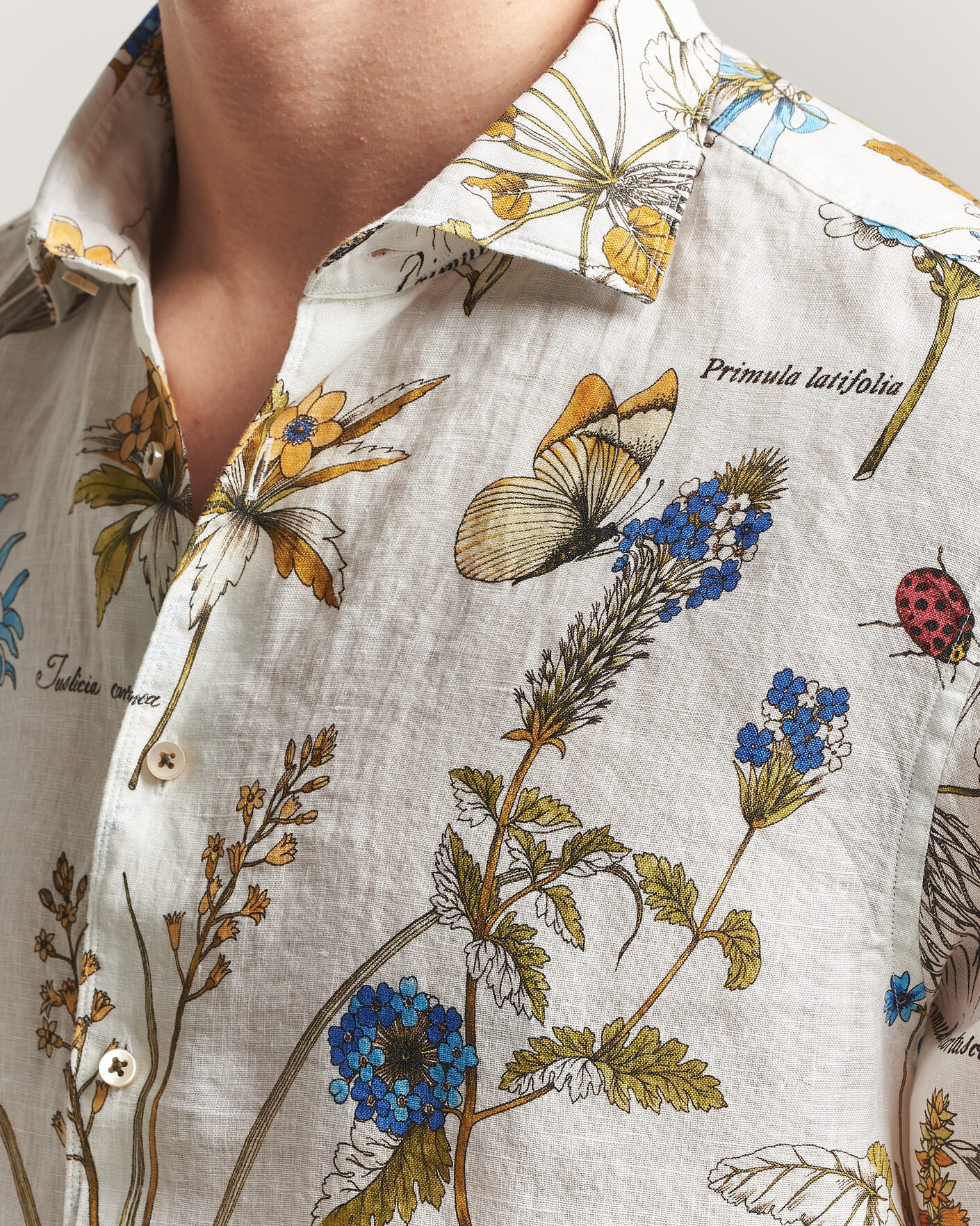 Herr | Skjortor | Stenströms | Reglar Fit Botanical Print Linen Shirt Multi