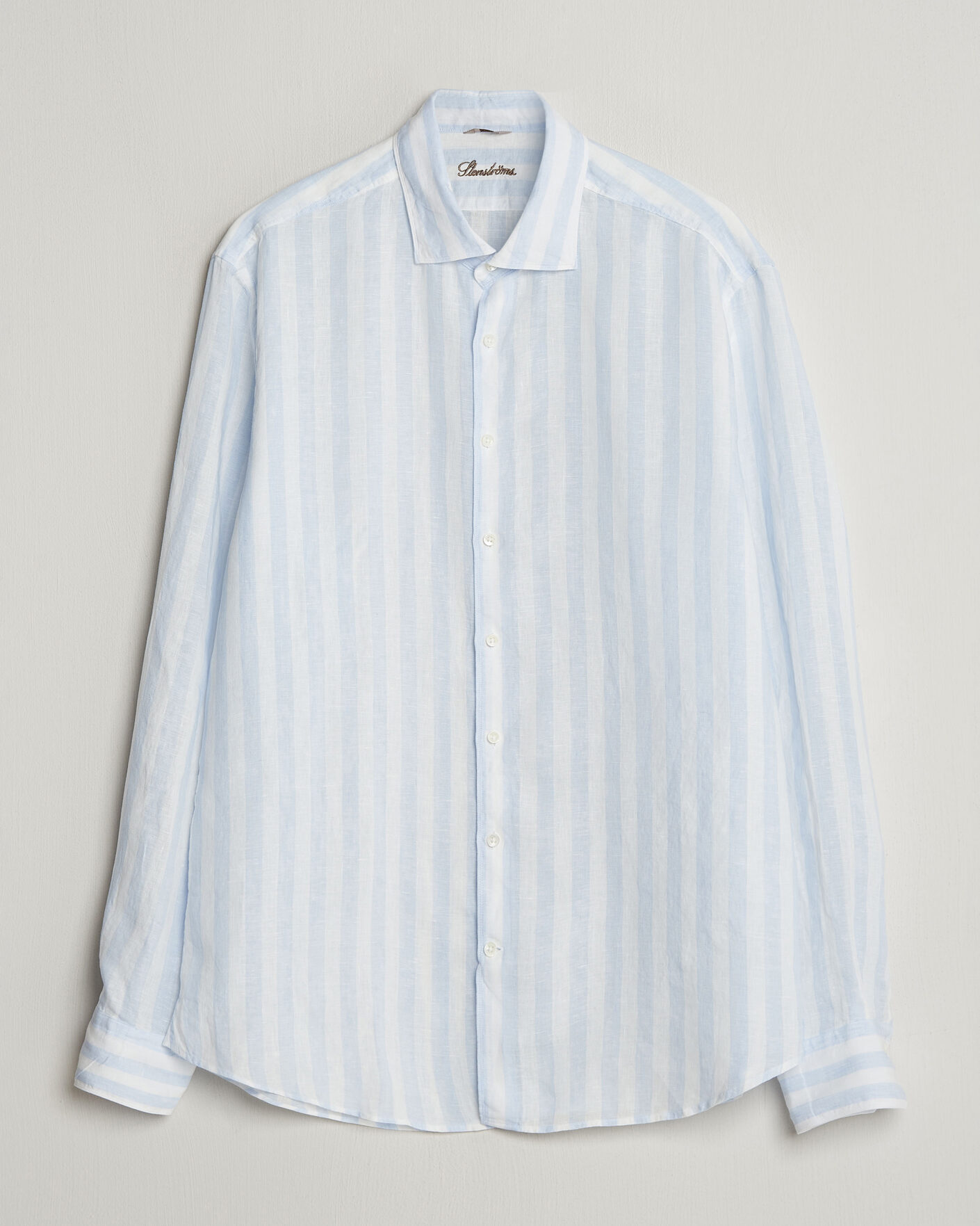 Herr | Skjortor | Stenströms | Regular Fit Wide Stripe Linen Shirt Light Blue
