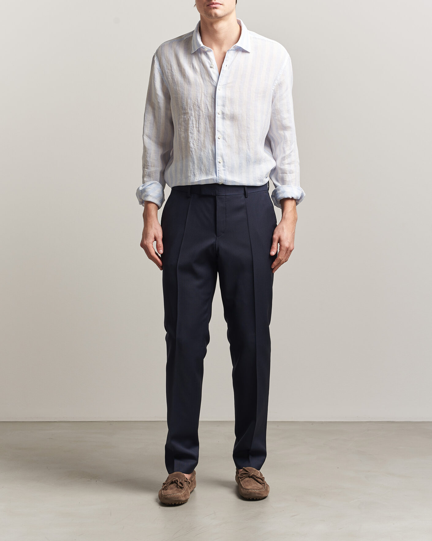 Herr | Skjortor | Stenströms | Regular Fit Wide Stripe Linen Shirt Light Blue