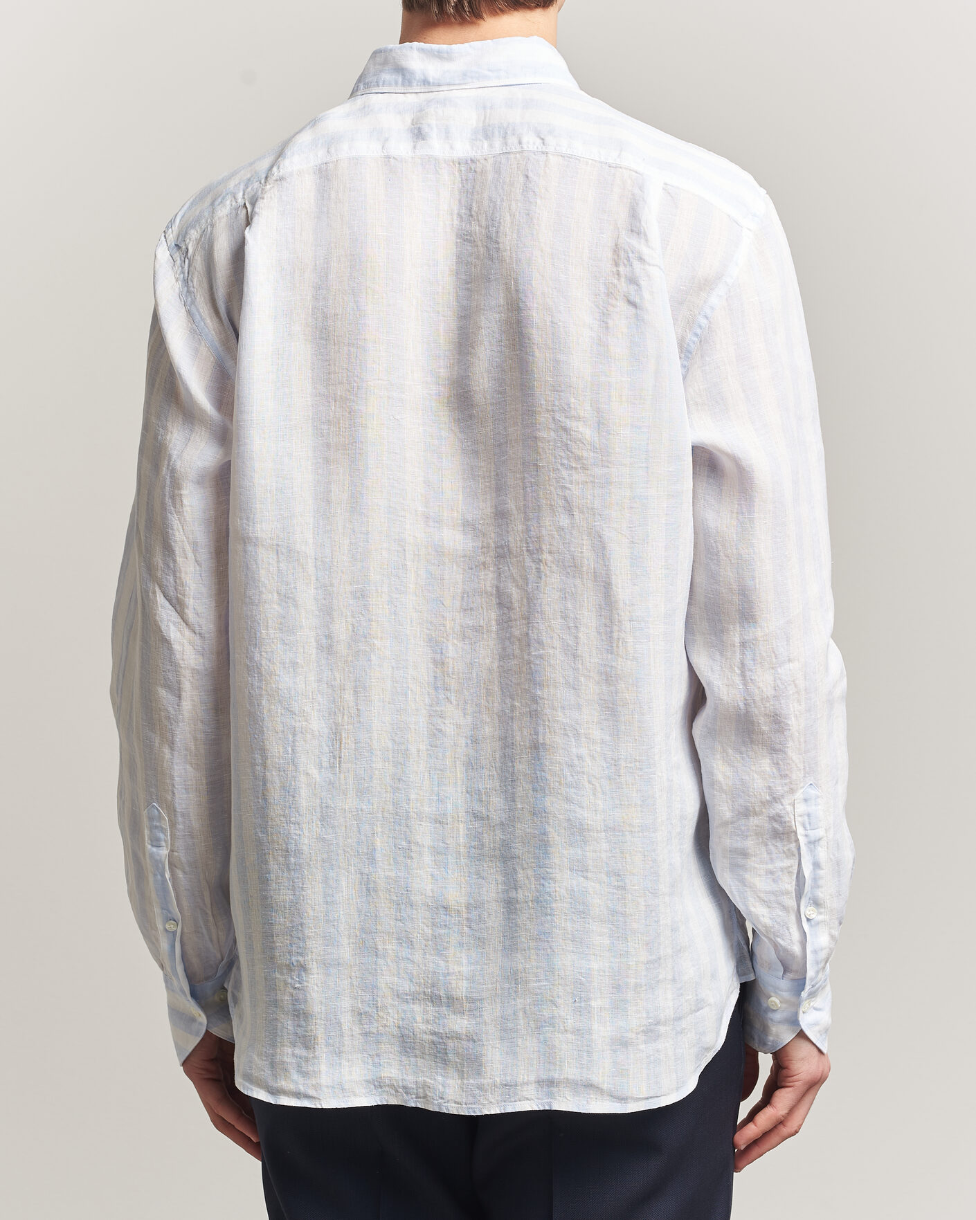 Herr | Skjortor | Stenströms | Regular Fit Wide Stripe Linen Shirt Light Blue