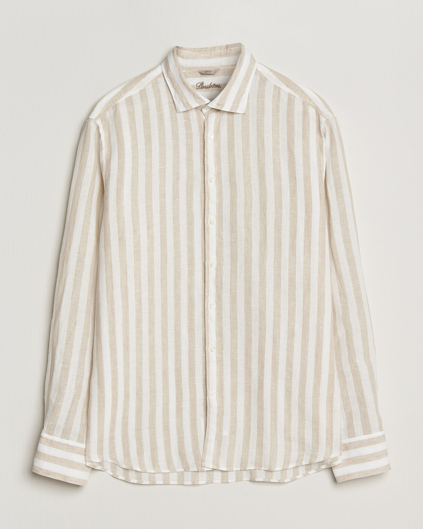 Herr | Skjortor | Stenströms | Regular Fit Wide Stripe Linen Shirt Beige