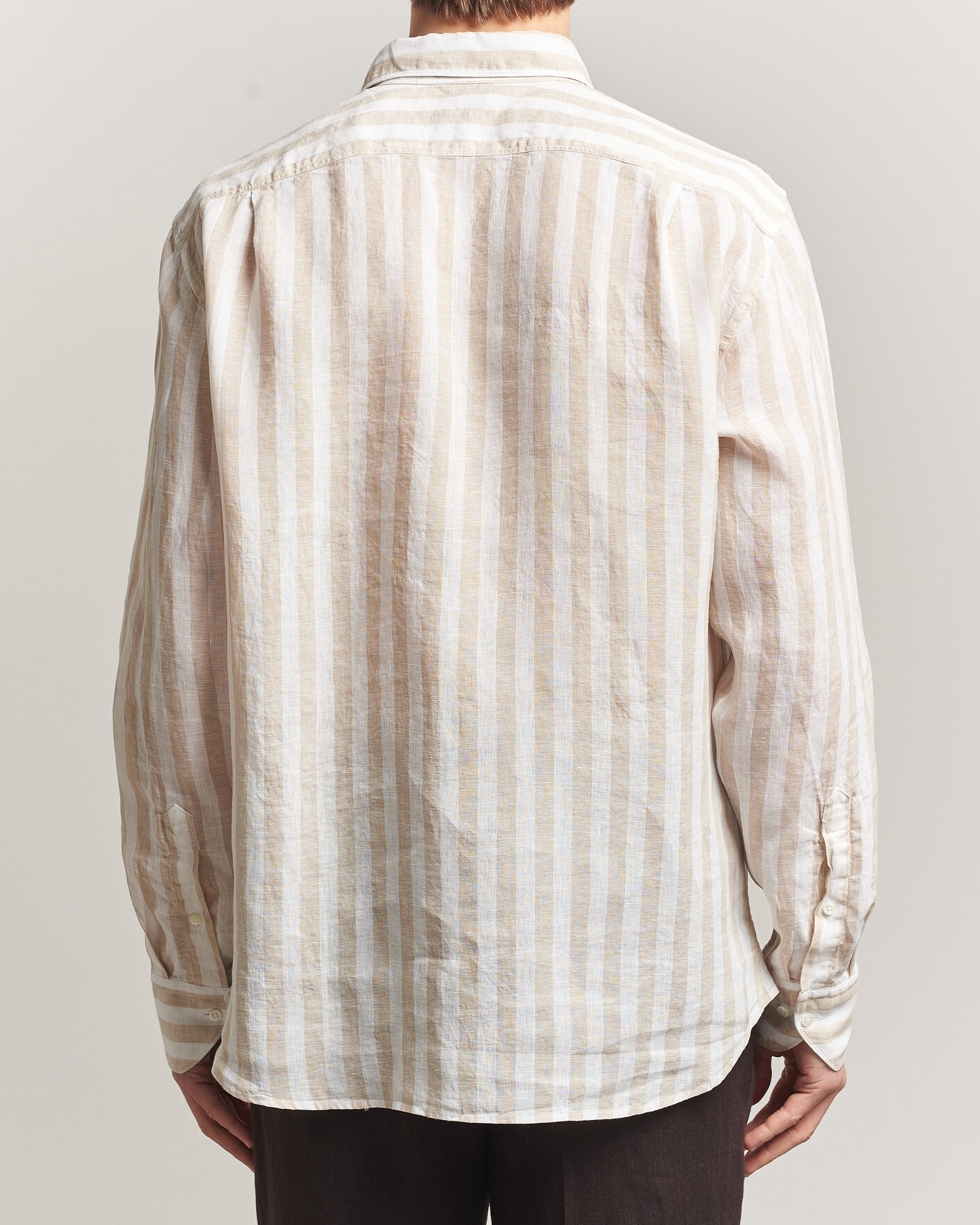 Herr | Skjortor | Stenströms | Regular Fit Wide Stripe Linen Shirt Beige