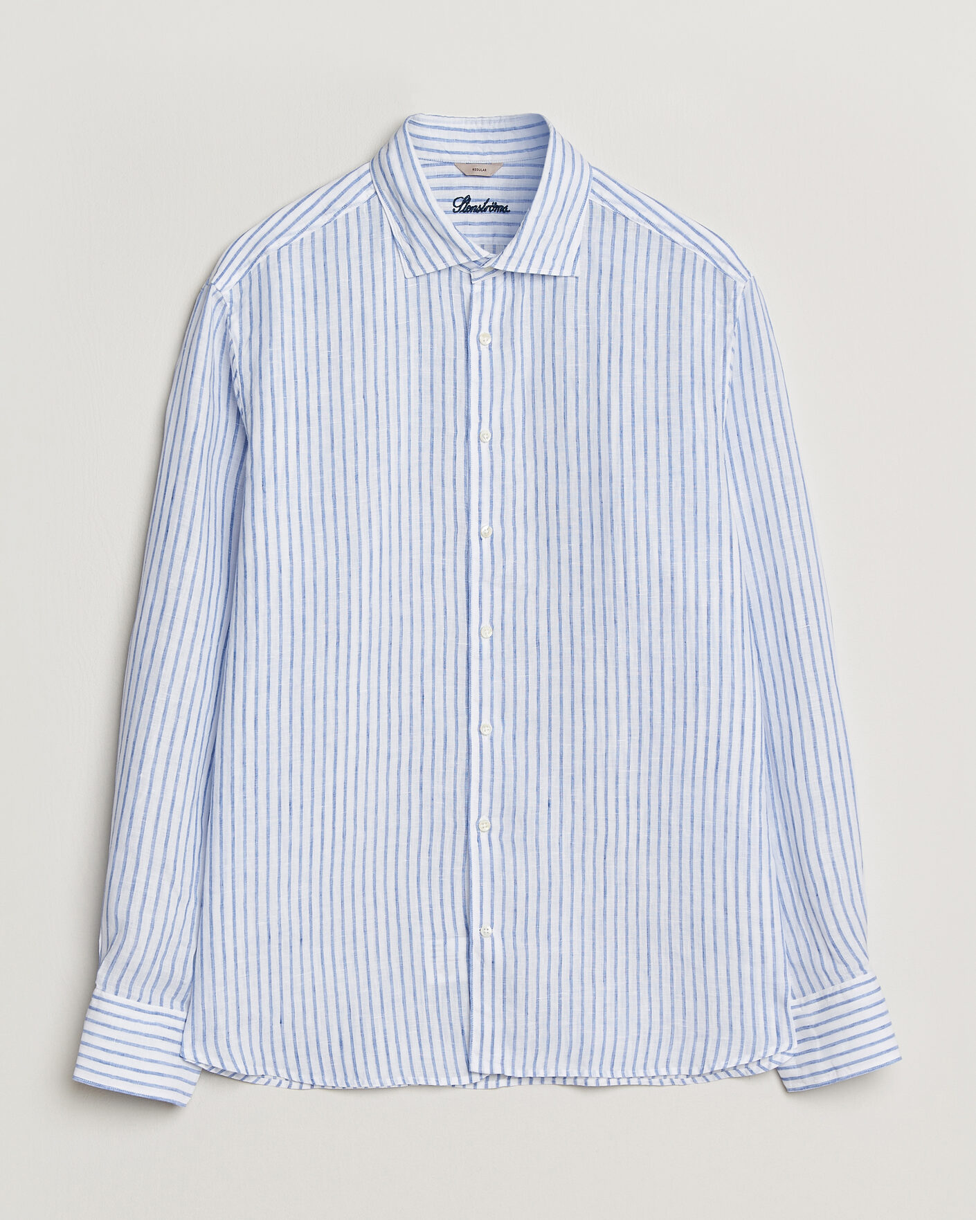 Herr | Skjortor | Stenströms | Regular Fit Striped Linen Shirt White/Dark Blue