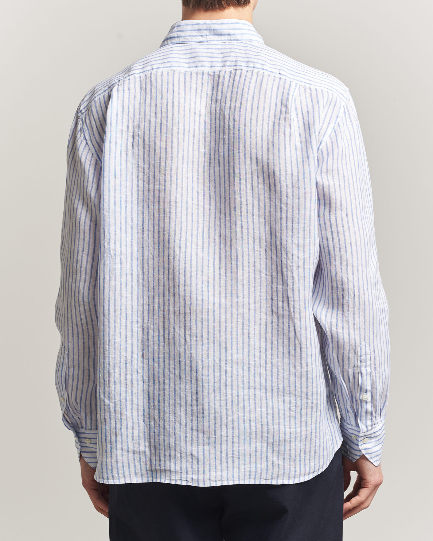 Herr | Skjortor | Stenströms | Regular Fit Striped Linen Shirt White/Dark Blue