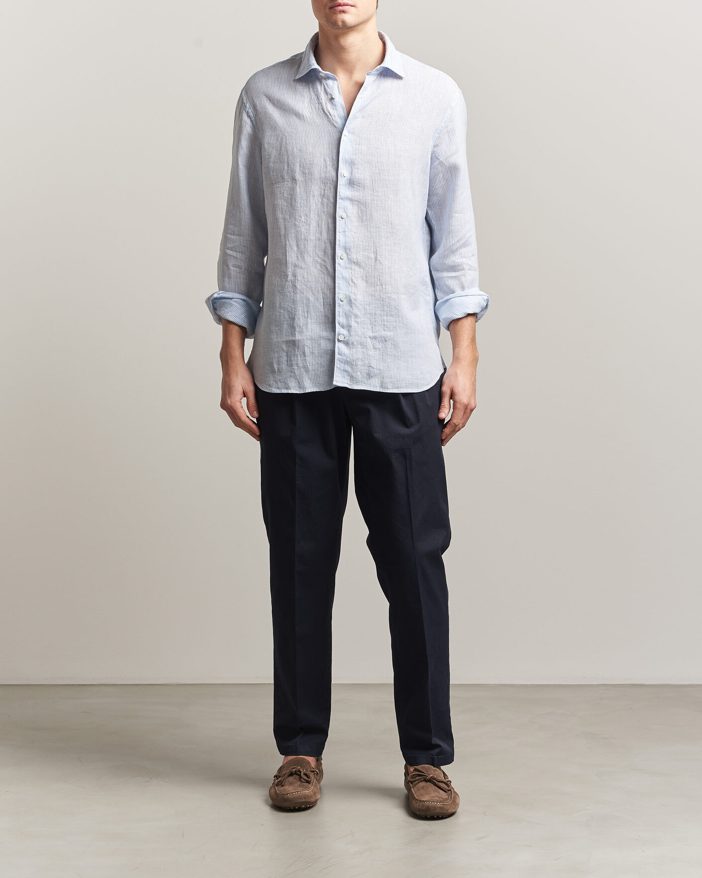 Herr | Skjortor | Stenströms | Regular Fit Thin Striped Linen Shirt Light Blue