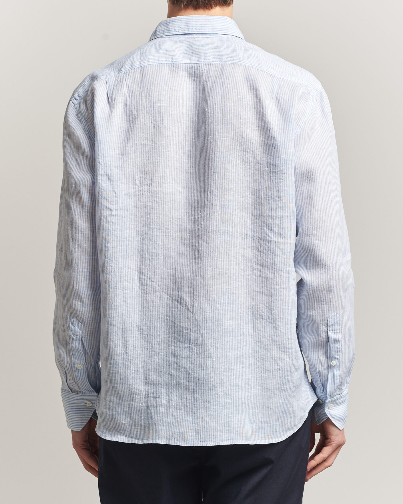 Herr | Skjortor | Stenströms | Regular Fit Thin Striped Linen Shirt Light Blue