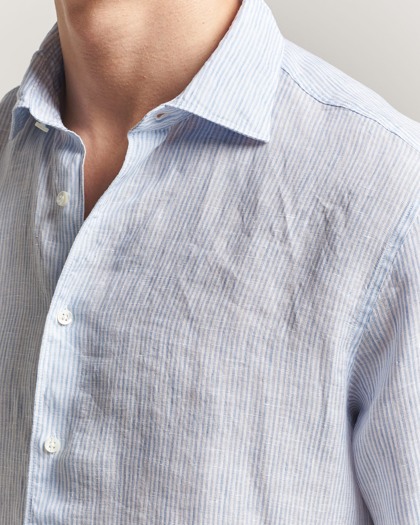Herr | Skjortor | Stenströms | Regular Fit Thin Striped Linen Shirt Light Blue