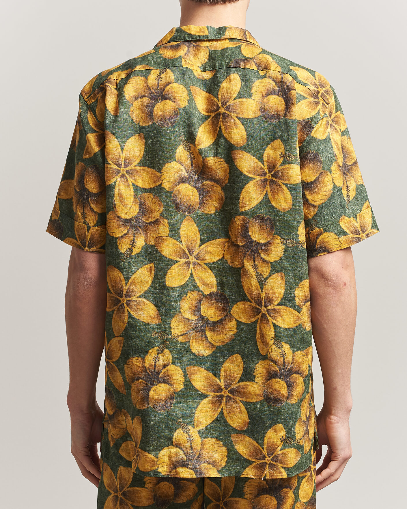 Herr | Skjortor | Stenströms | Flower Printed Short Sleeve Linen Shirt Green