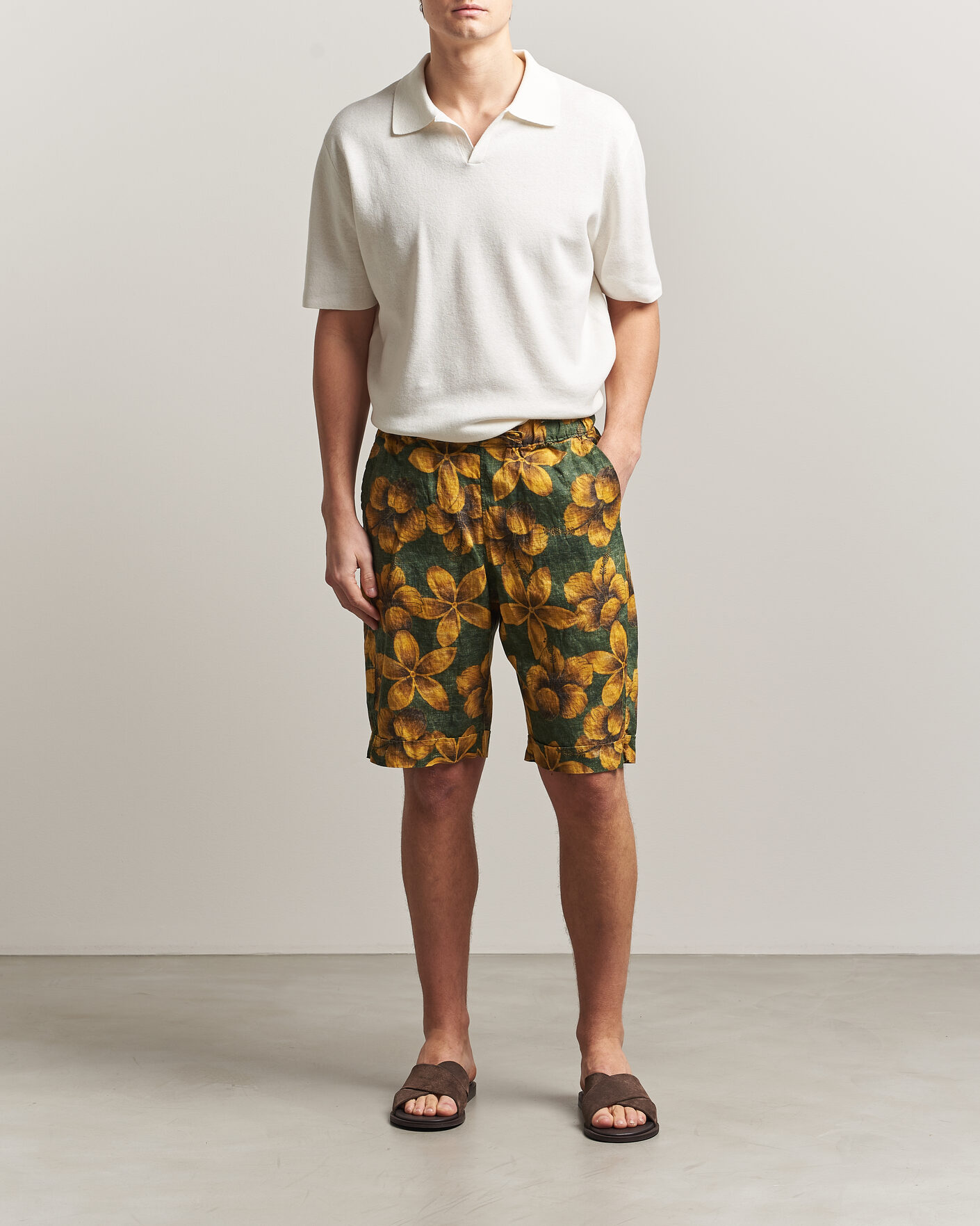 Herr | Shorts | Stenströms | Flower Printed Linen Shorts Green