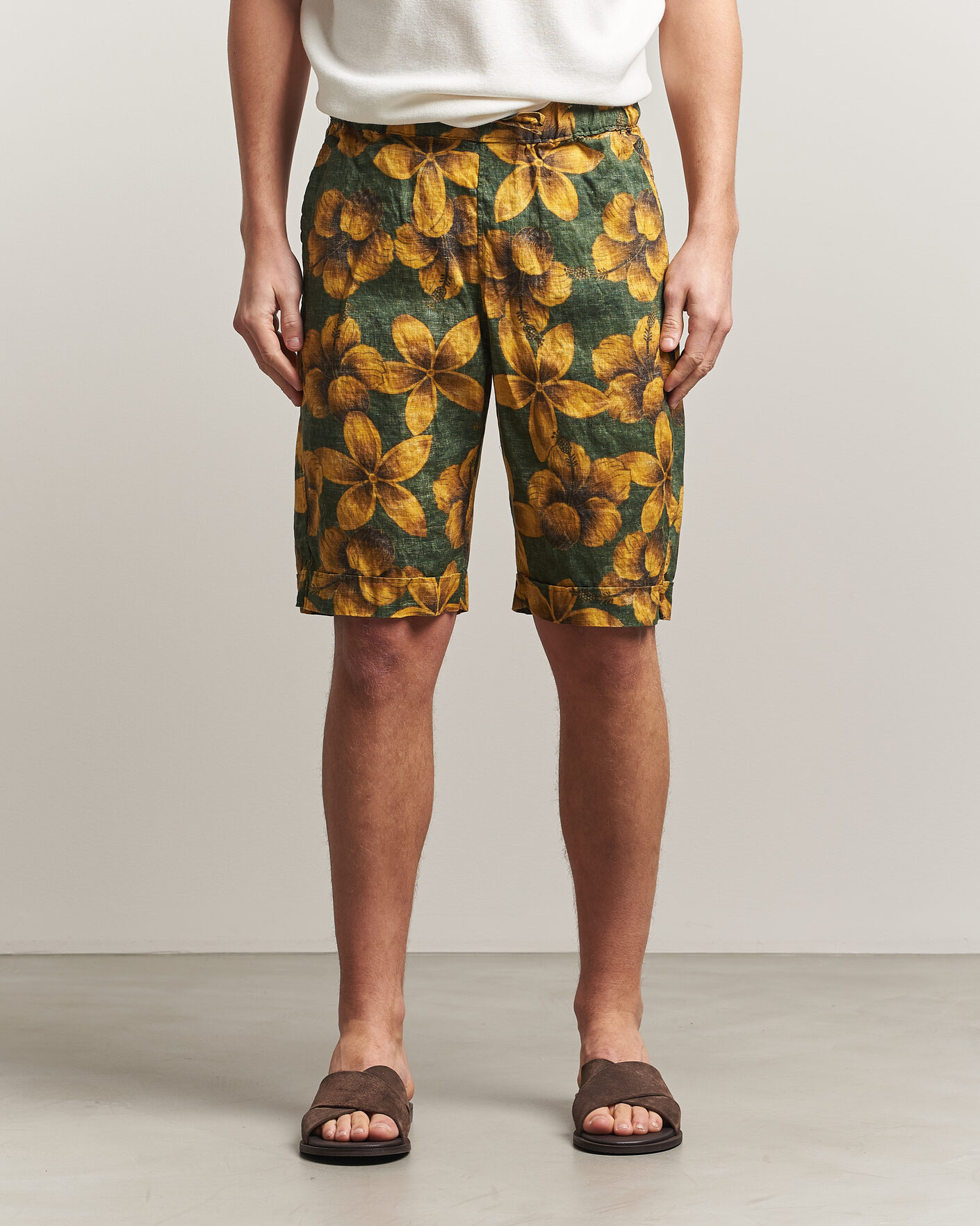 Herr | Shorts | Stenströms | Flower Printed Linen Shorts Green