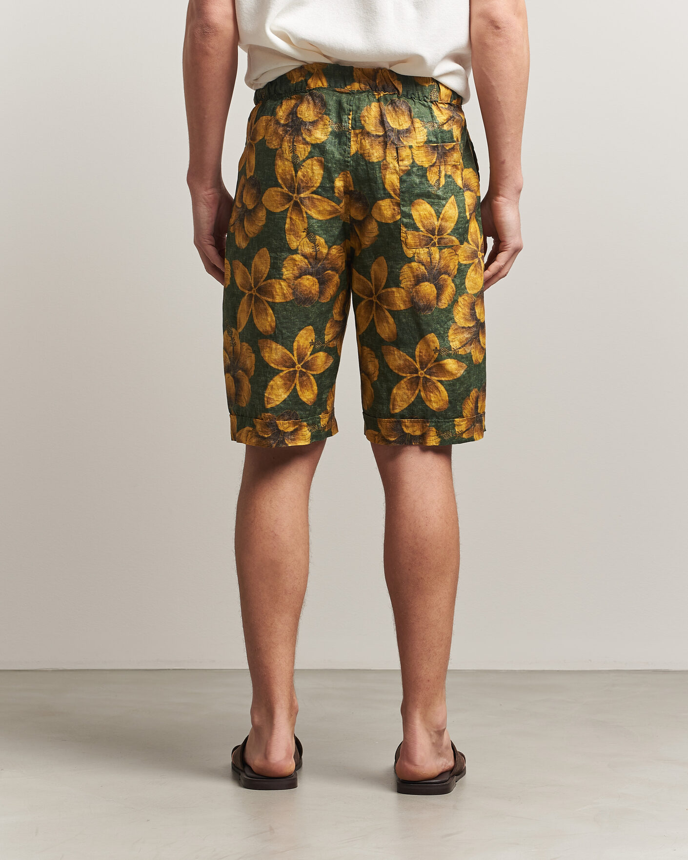 Herr | Shorts | Stenströms | Flower Printed Linen Shorts Green