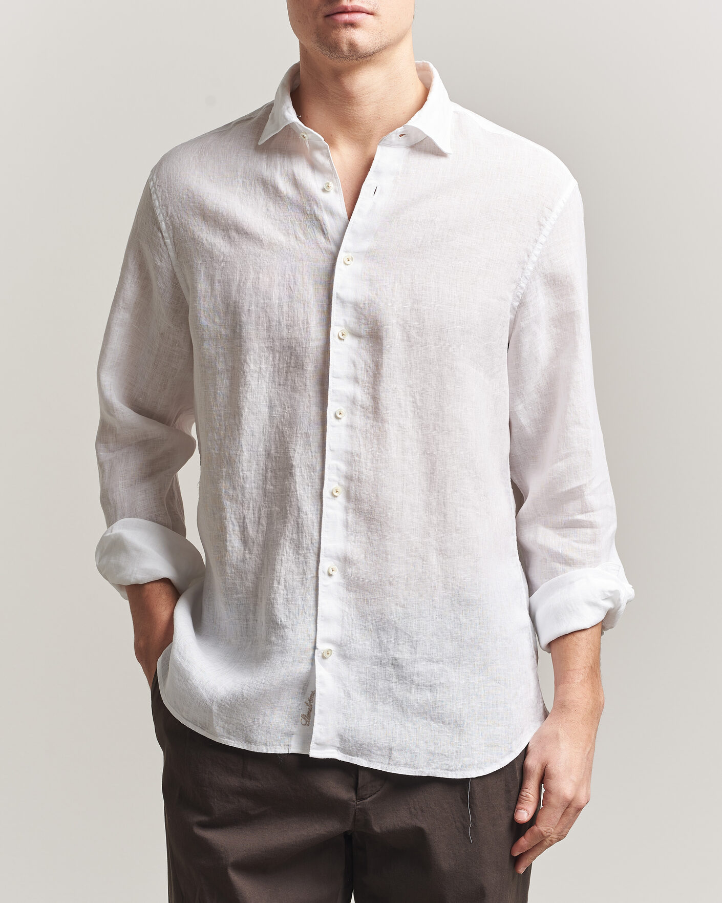 Herr | Skjortor | Stenströms | Regular Fit Cut Away Linen Shirt White