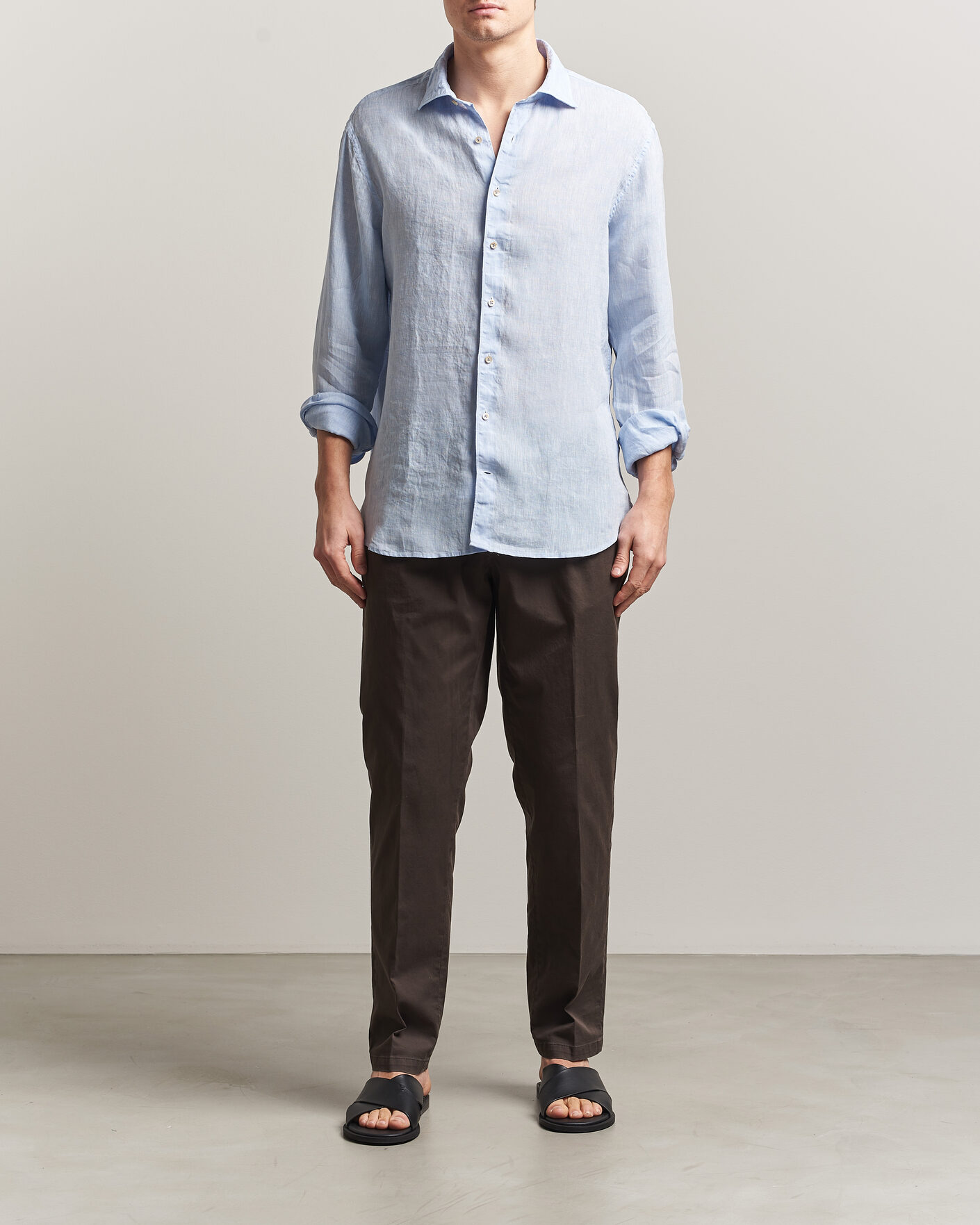 Herr | Skjortor | Stenströms | Regular Fit Cut Away Linen Shirt Light Blue