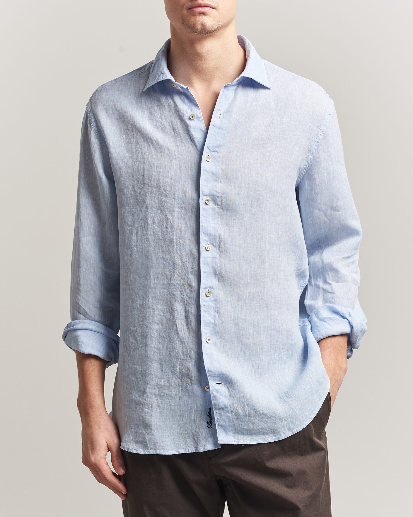 Herr | Skjortor | Stenströms | Regular Fit Cut Away Linen Shirt Light Blue