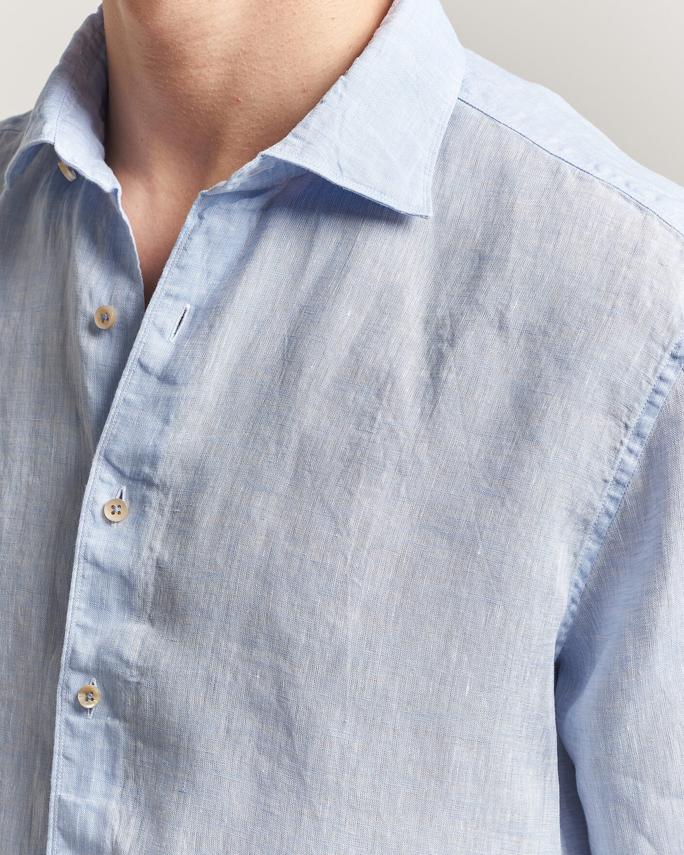 Herr | Skjortor | Stenströms | Regular Fit Cut Away Linen Shirt Light Blue