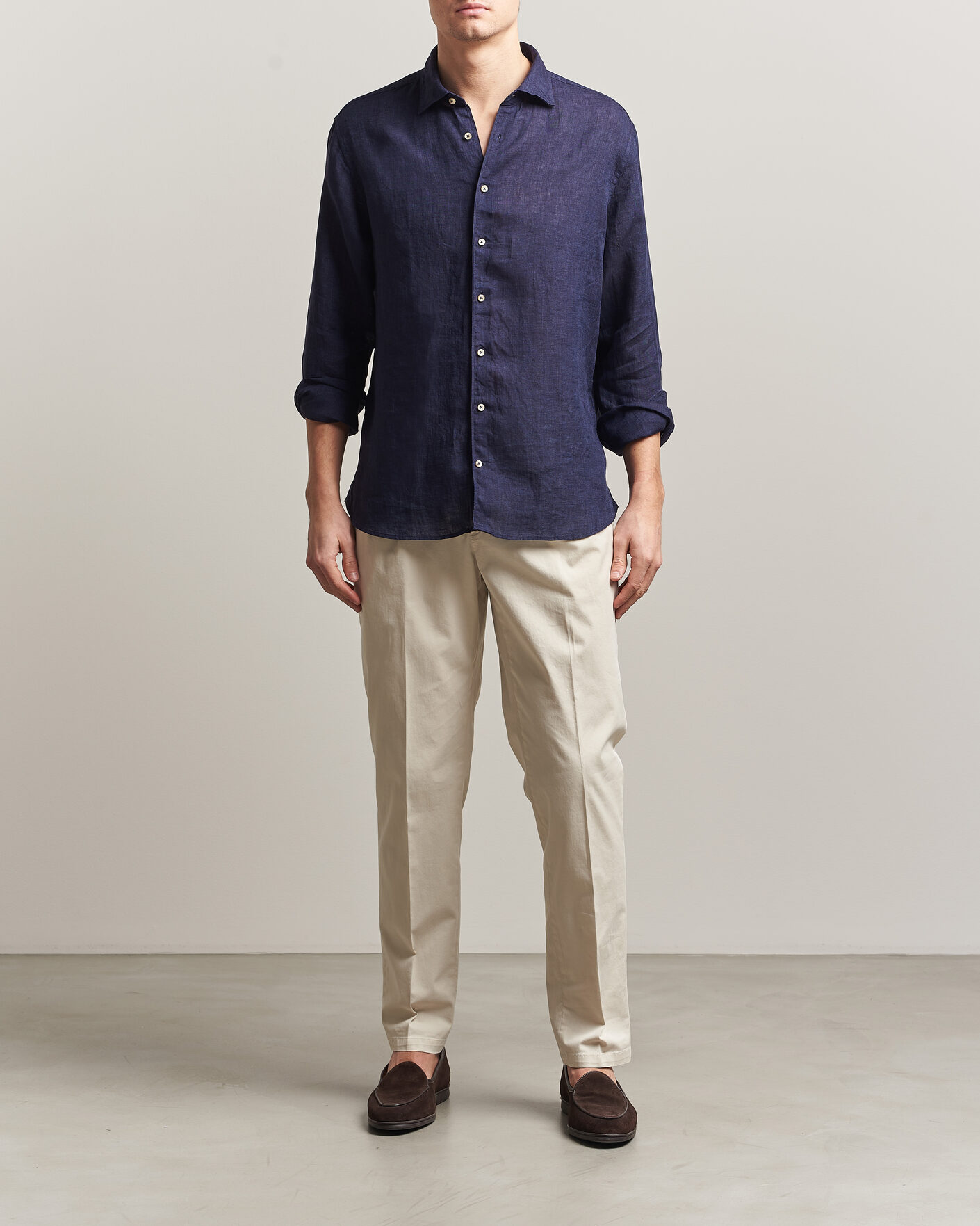 Herr | Skjortor | Stenströms | Regular Fit Cut Away Linen Shirt Navy