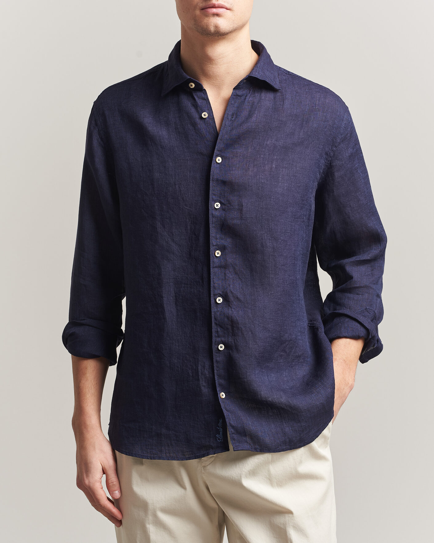 Herr | Skjortor | Stenströms | Regular Fit Cut Away Linen Shirt Navy