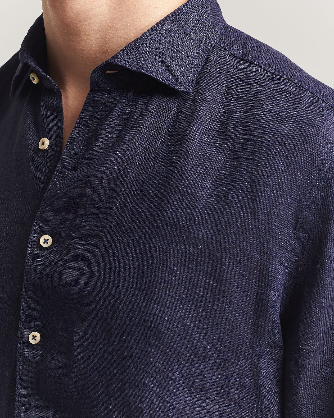 Herr | Skjortor | Stenströms | Regular Fit Cut Away Linen Shirt Navy