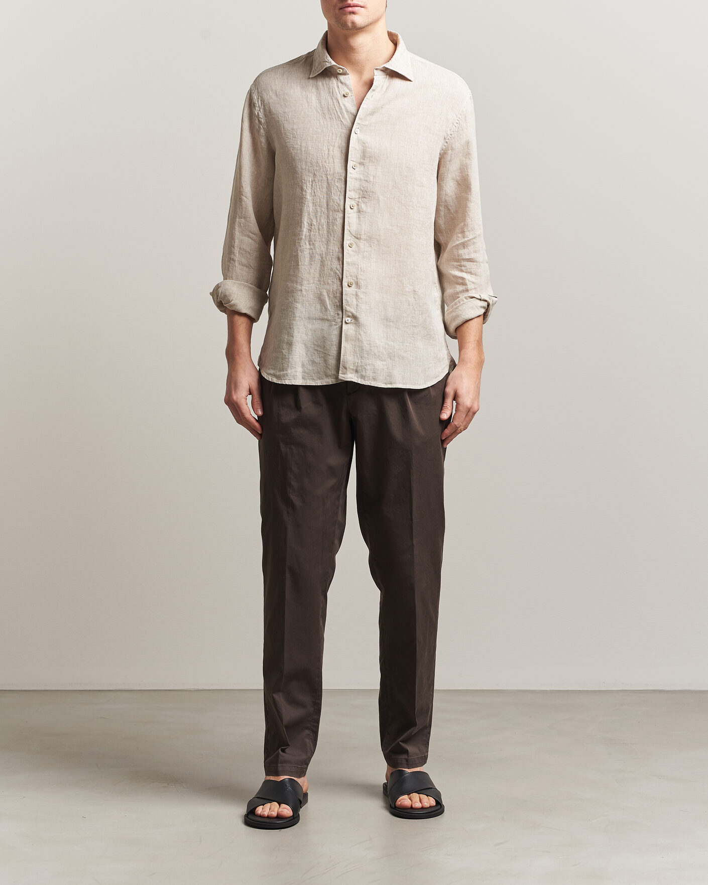 Herr | Skjortor | Stenströms | Regular Fit Cut Away Linen Shirt Beige
