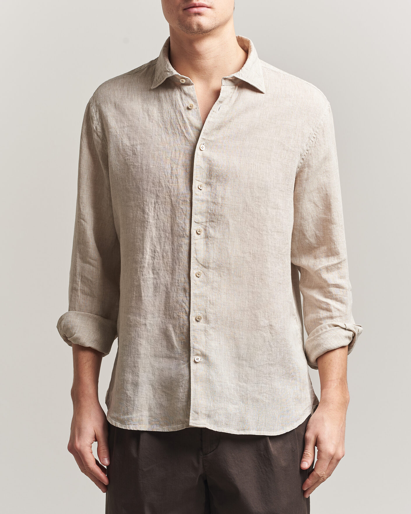 Herr | Skjortor | Stenströms | Regular Fit Cut Away Linen Shirt Beige
