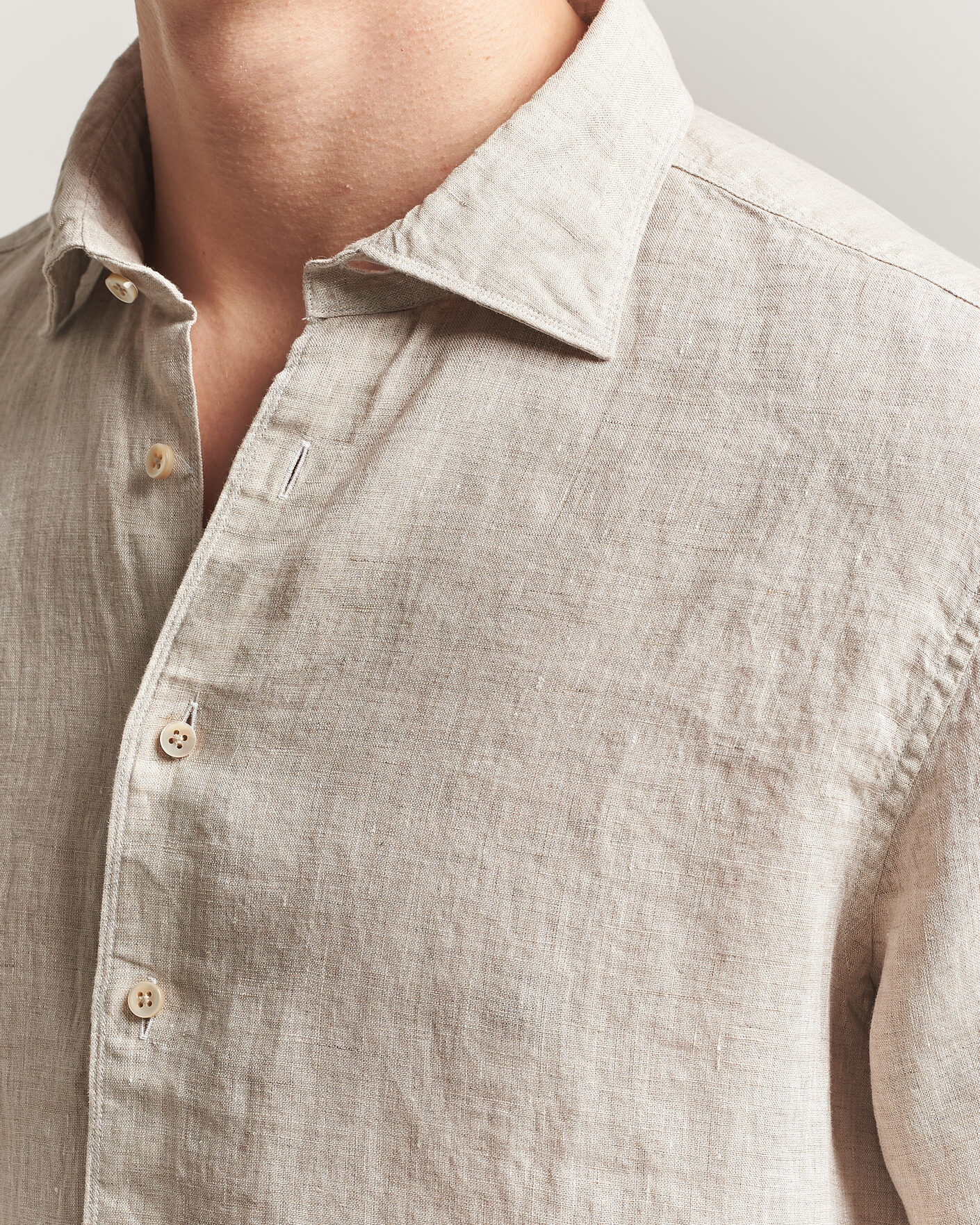 Herr | Skjortor | Stenströms | Regular Fit Cut Away Linen Shirt Beige