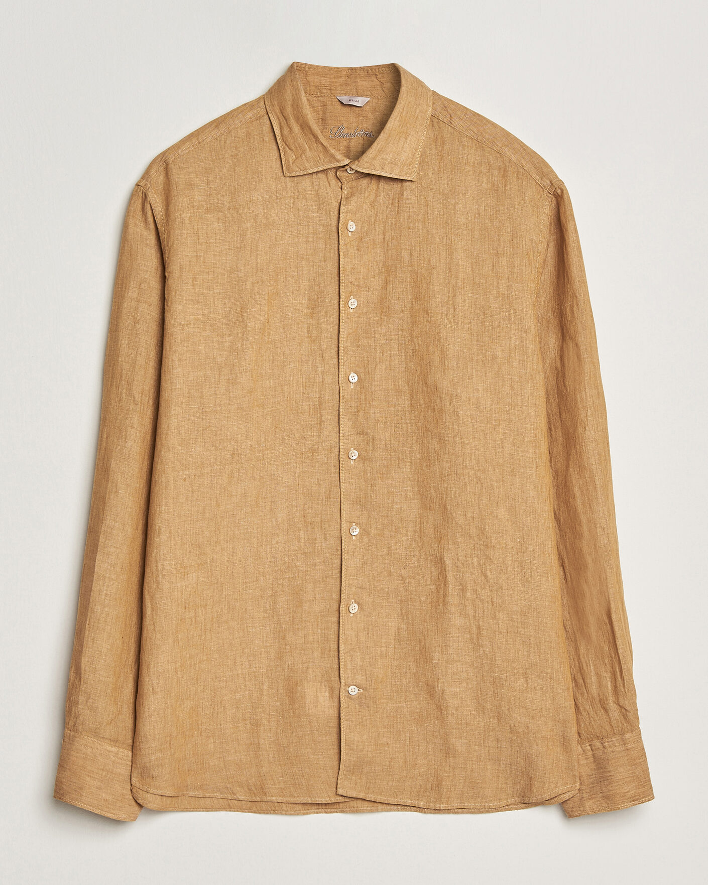 Herr | Skjortor | Stenströms | Regular Fit Cut Away Linen Shirt Light Brown