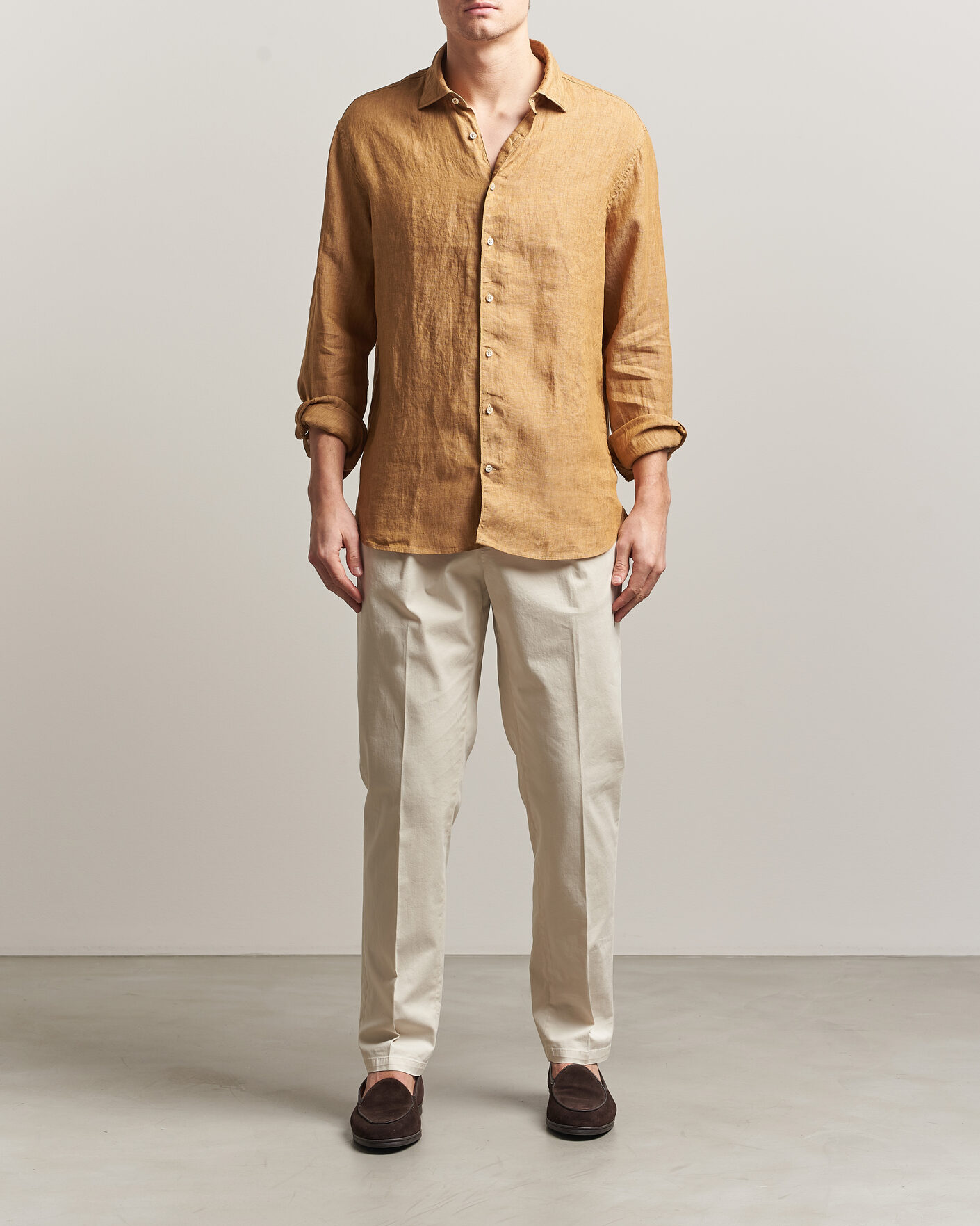 Herr | Skjortor | Stenströms | Regular Fit Cut Away Linen Shirt Light Brown